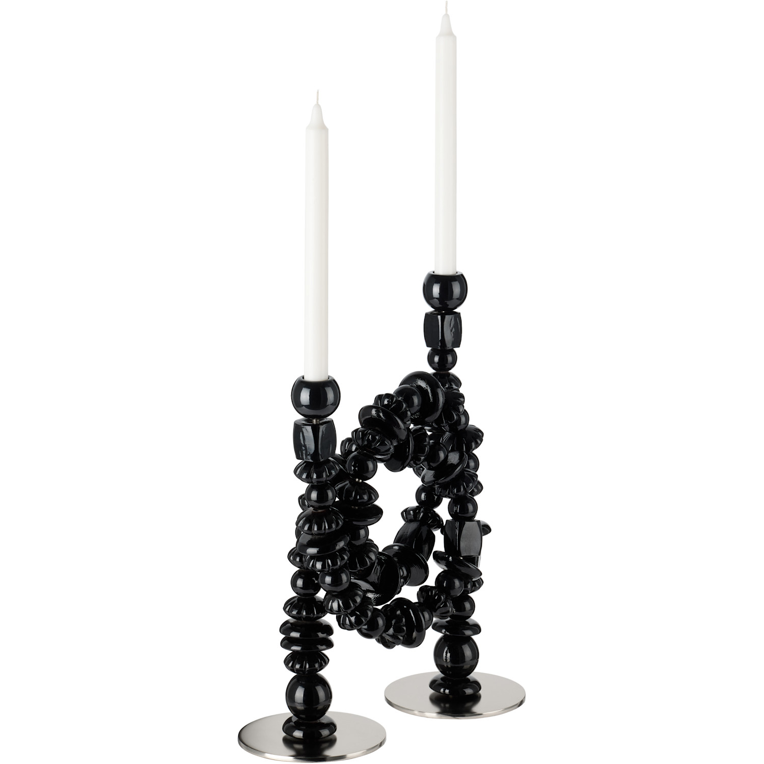  Polspotten Black & Silver Beads Candle Holders 