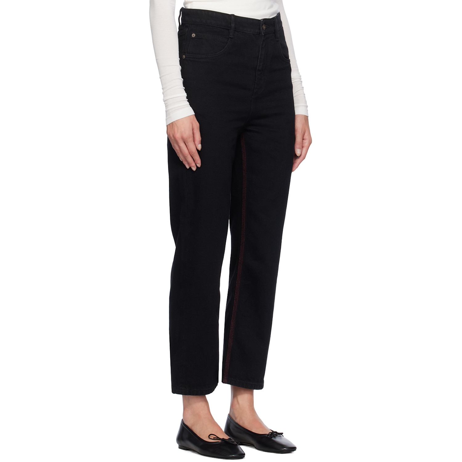 Fax Copy Express Black Red Stitch Straight-leg Jeans 