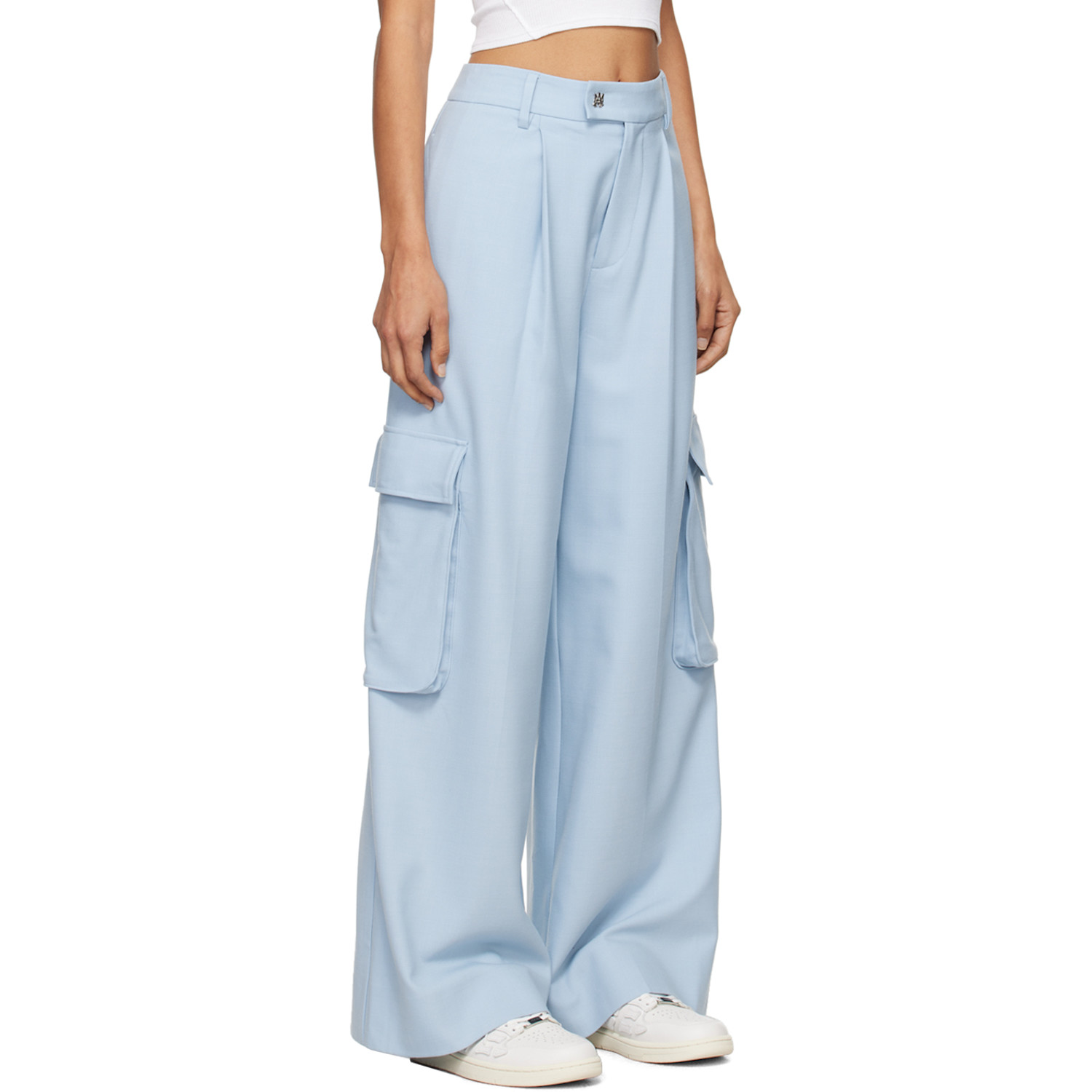  Amiri Blue Wide Leg Pleated Trousers 