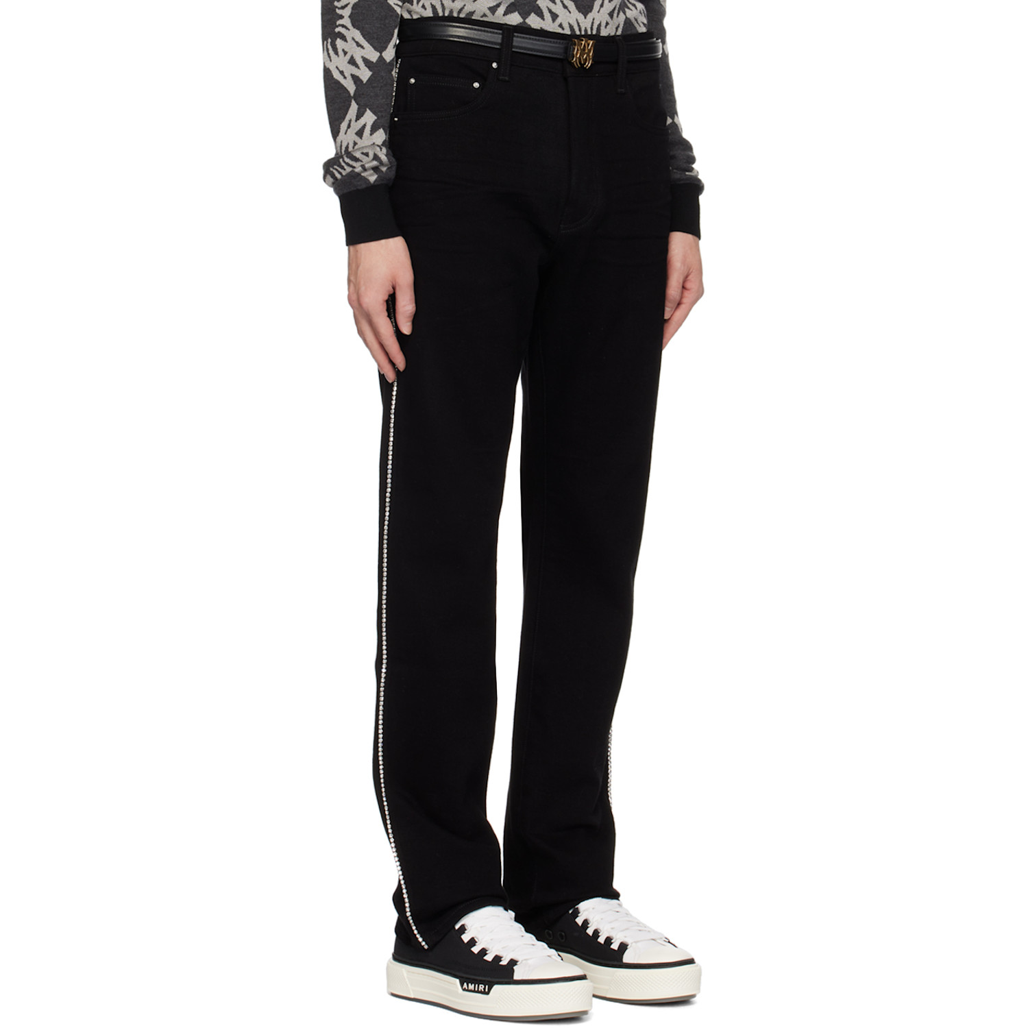  Amiri Black Crystal Stripe Slim Jeans 
