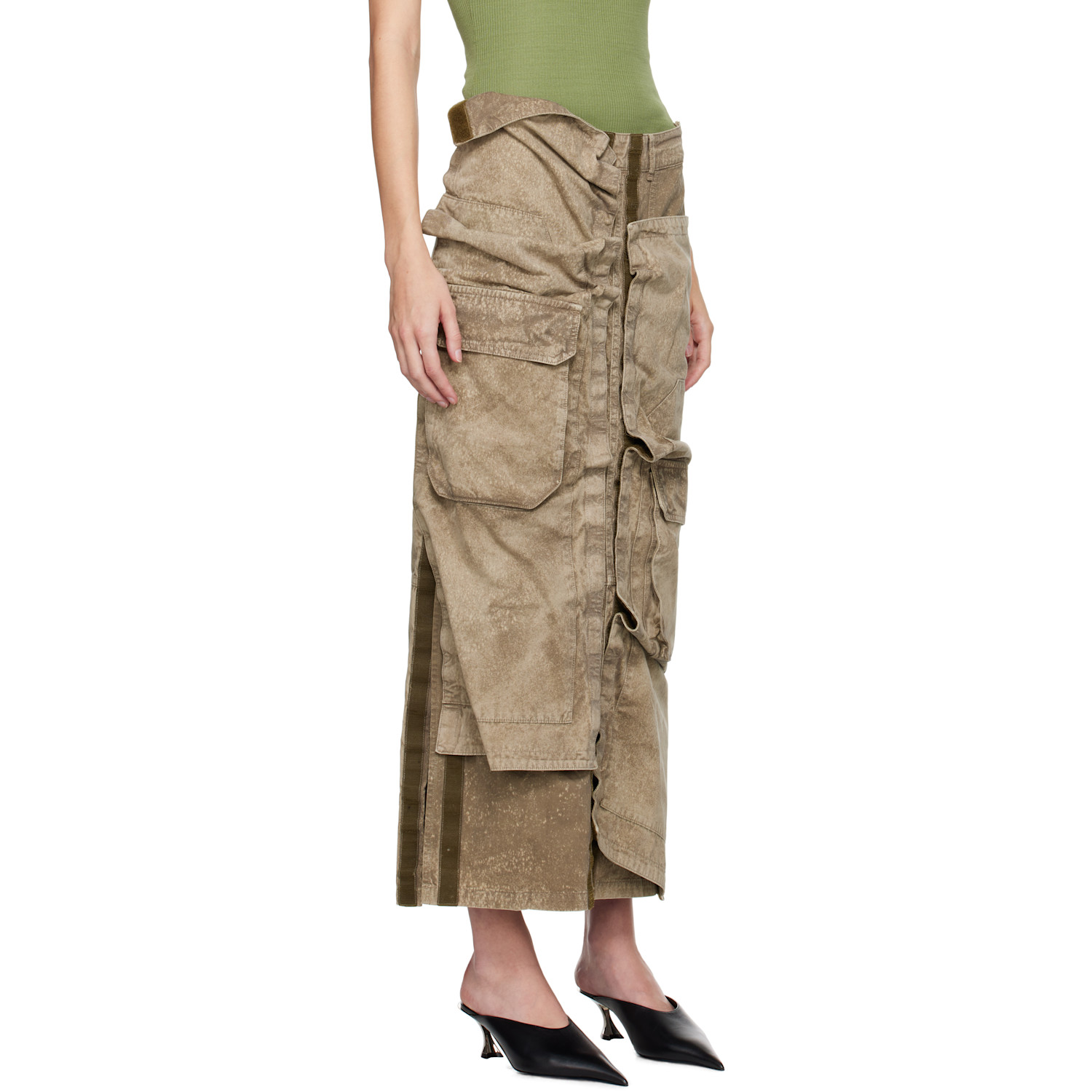  Y/project Khaki Cargo Pocket Midi Skirt 