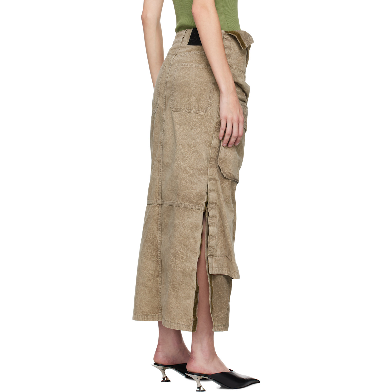  Y/project Khaki Cargo Pocket Midi Skirt 