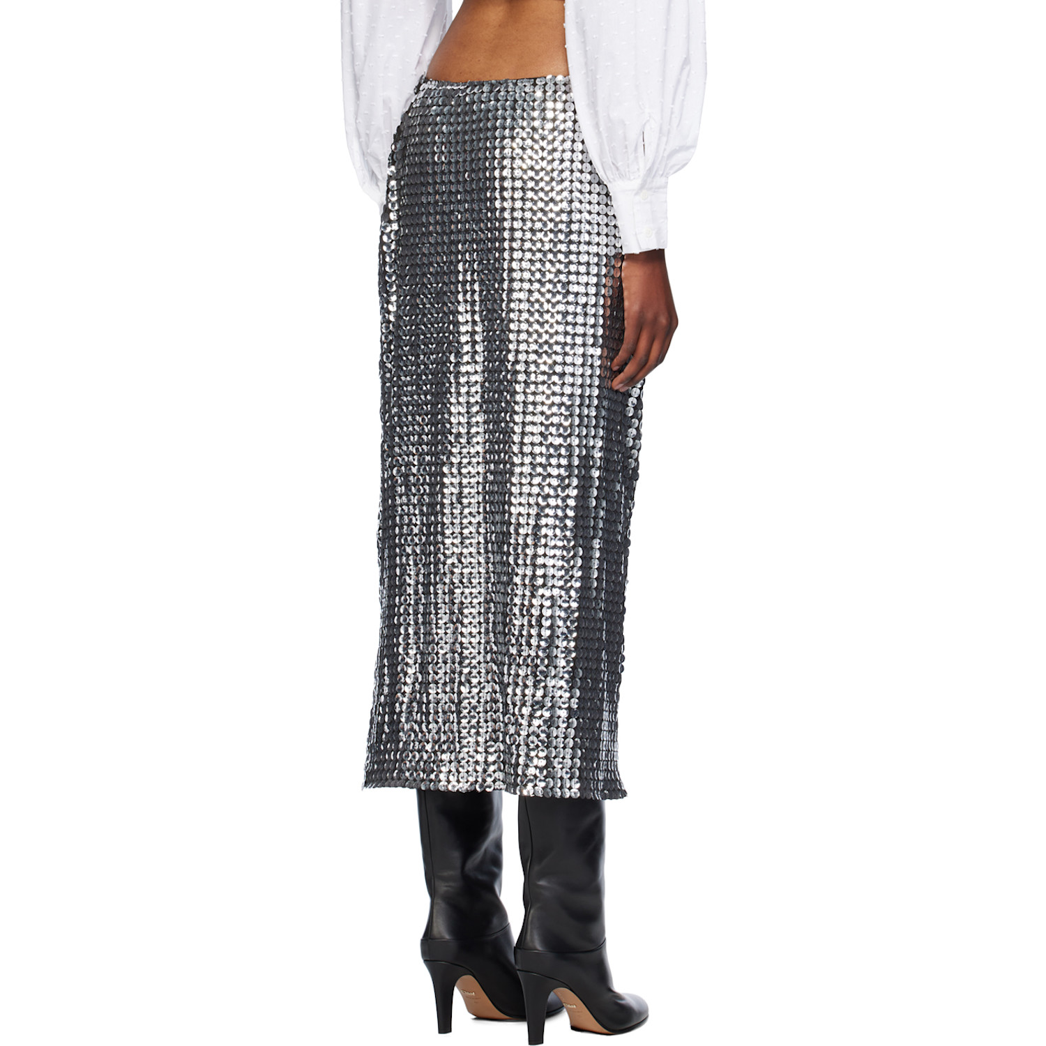 Anna Sui Silver Ruched Midi Skirt 