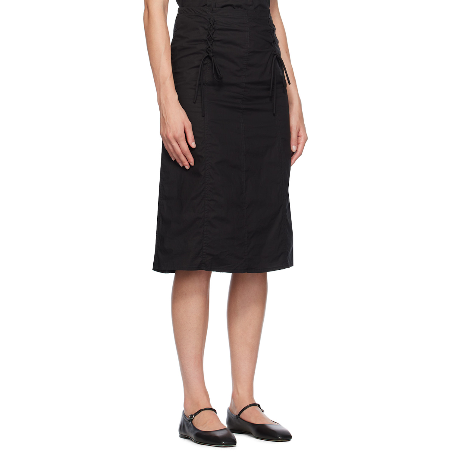  Deiji Studios Black Double Lace Up Midi Skirt 
