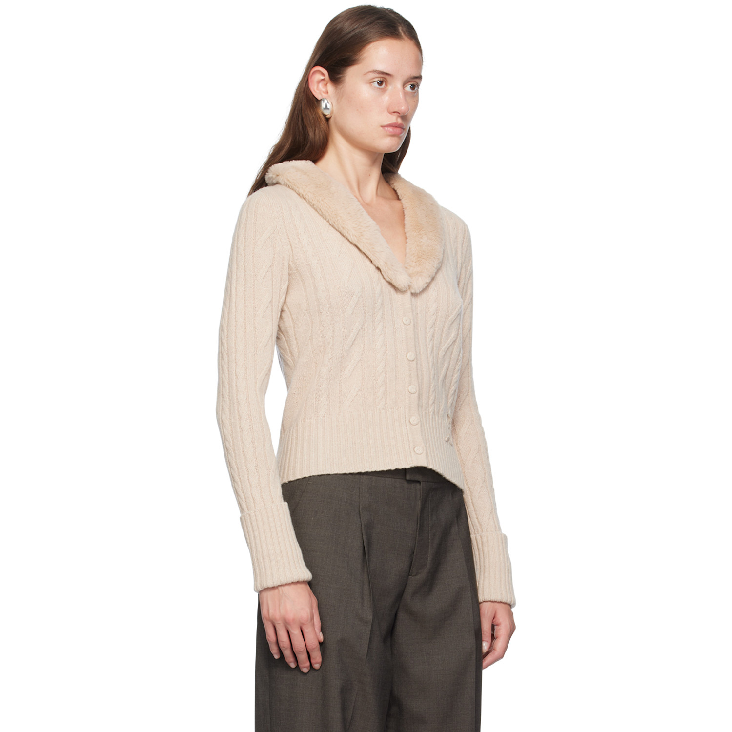  Blumarine Off-white Faux-fur Collar Cardigan 
