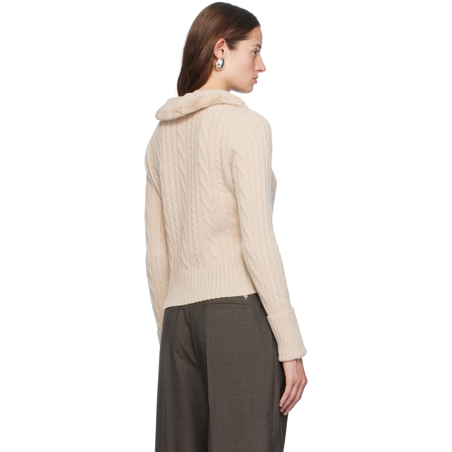  Blumarine Off-white Faux-fur Collar Cardigan 