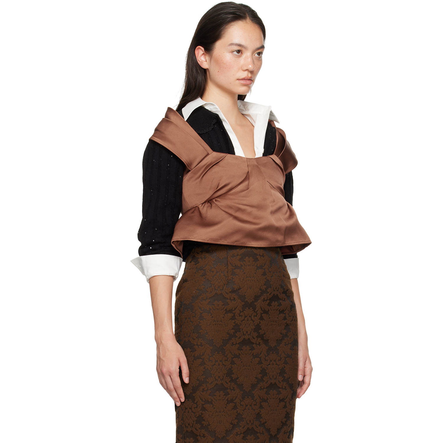 Shushu/tong Brown Three-dimensional Pleated Top 