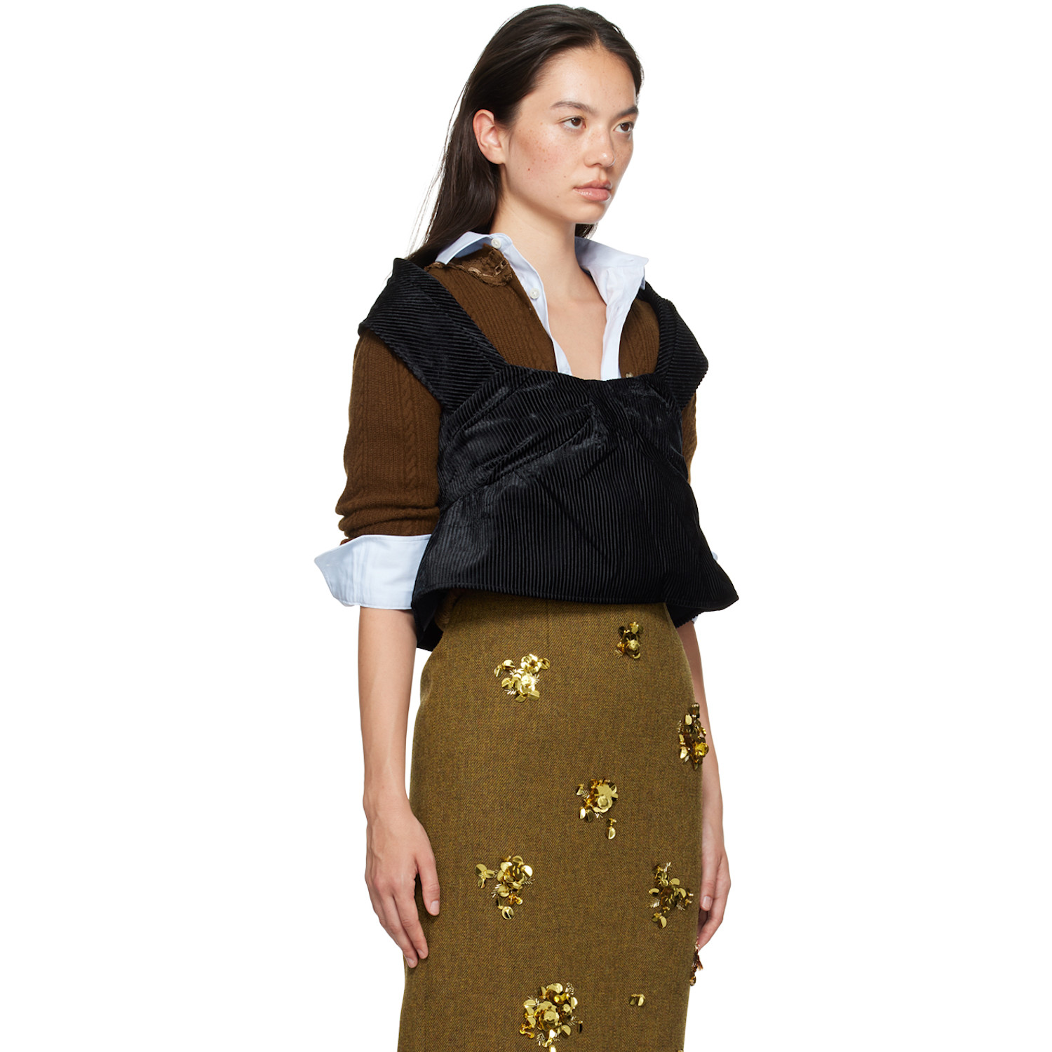  Shushu/tong Black Three-dimensional Pleated Top 