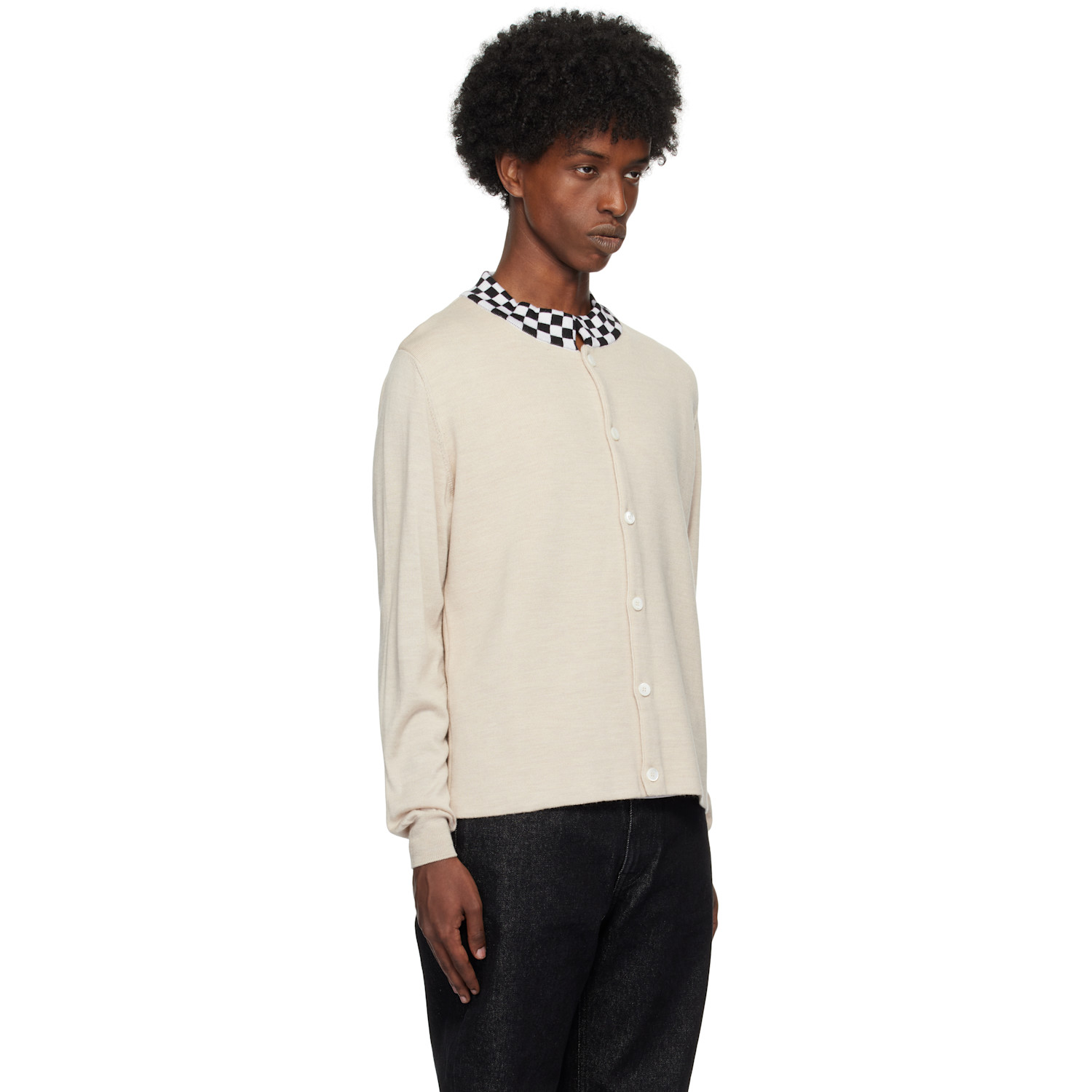  Second/layer Beige Crew Collar Knit Cardigan 