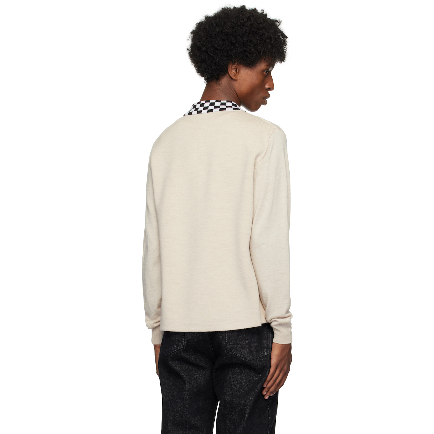  Second/layer Beige Crew Collar Knit Cardigan 
