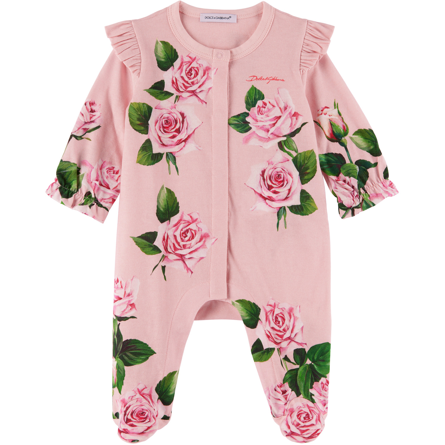 Dolce&gabbana Baby Pink Rose Print Jumpsuit Set 