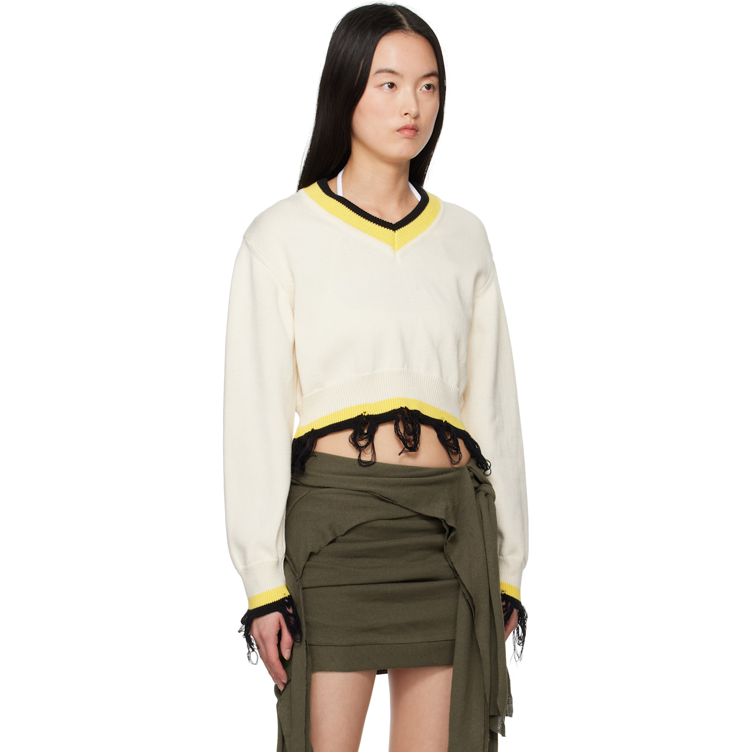  Ottolinger Off-white Cropped V-neck Sweater 