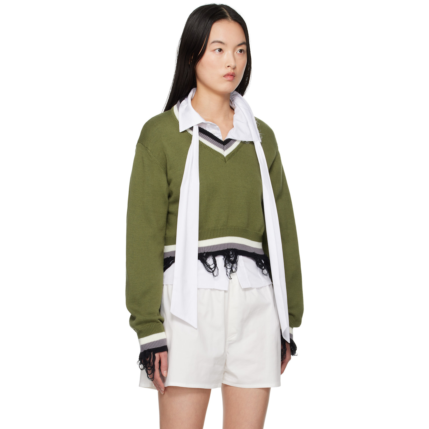  Ottolinger Green Cropped V-neck Sweater 