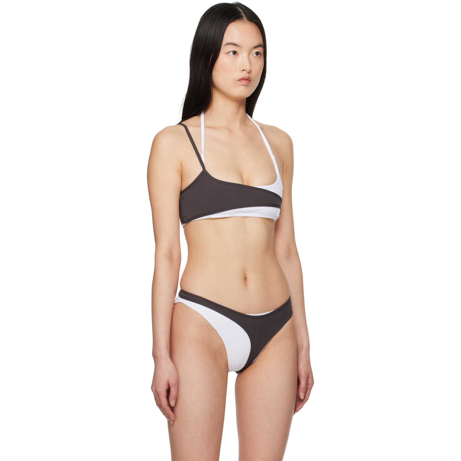  Ottolinger White & Brown Layered Bikini Top 