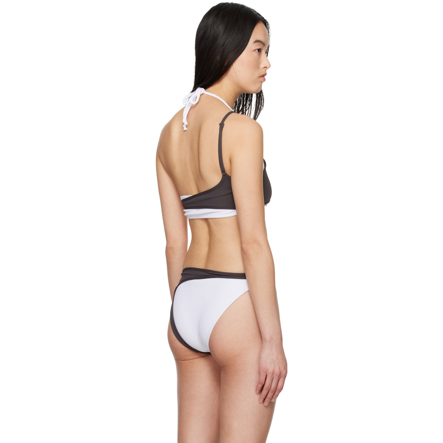  Ottolinger White & Brown Layered Bikini Top 