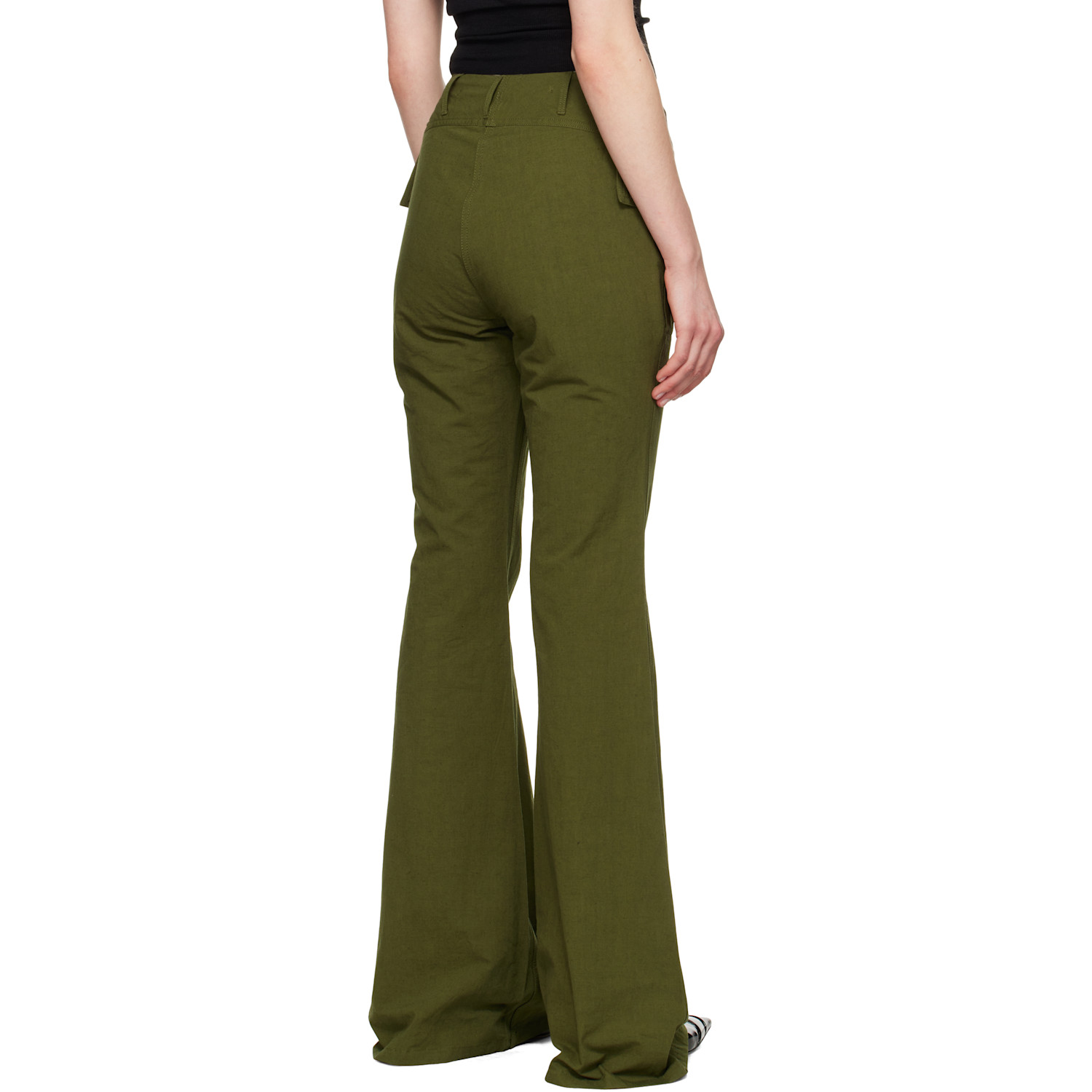  R13 Khaki Flare Leg Trousers 