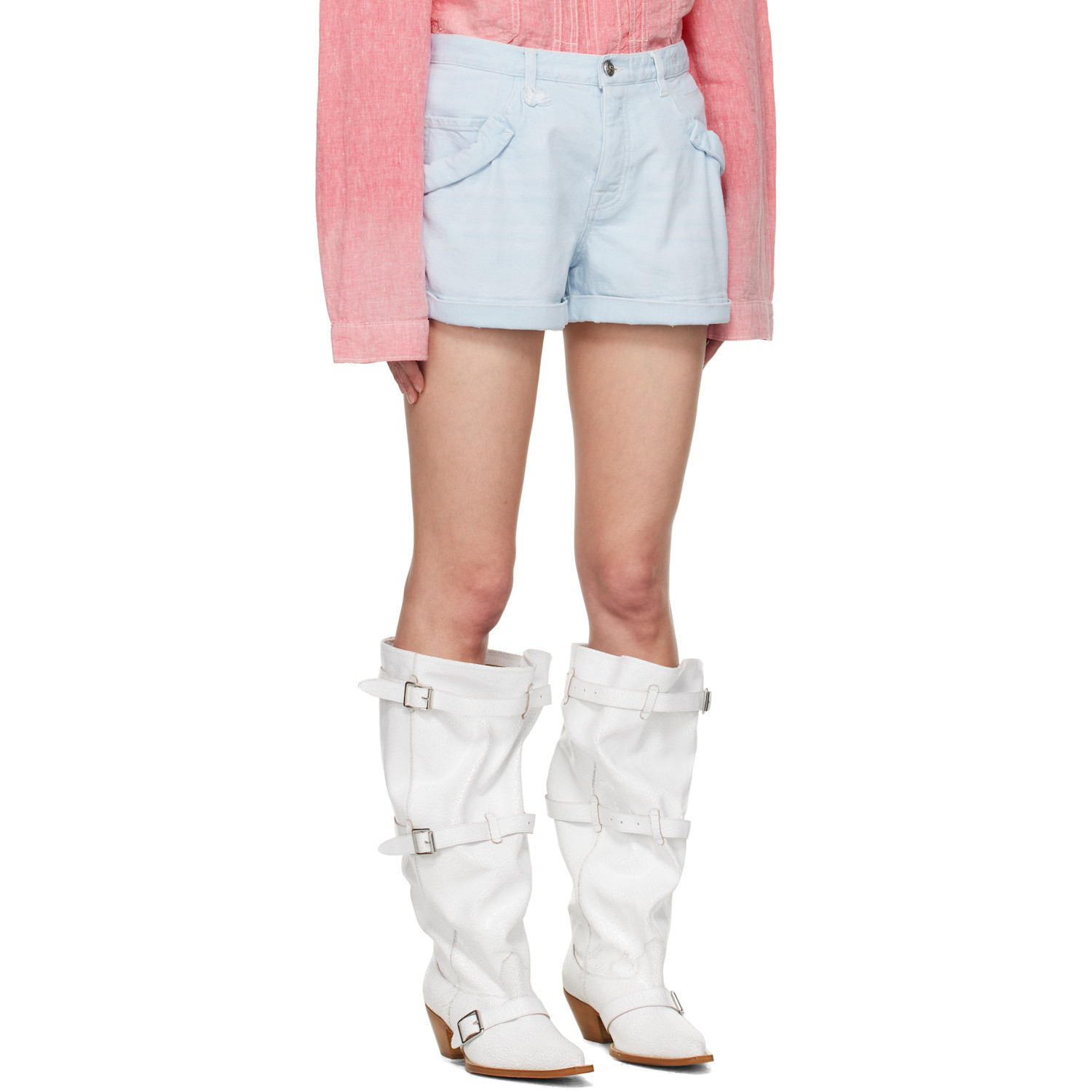  R13 Blue Pouch Pocket Denim Shorts 
