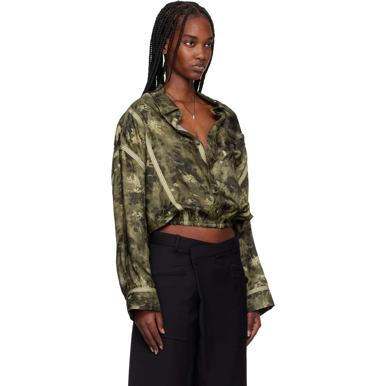  R13 Khaki Taped Crossover Bubble Shirt 