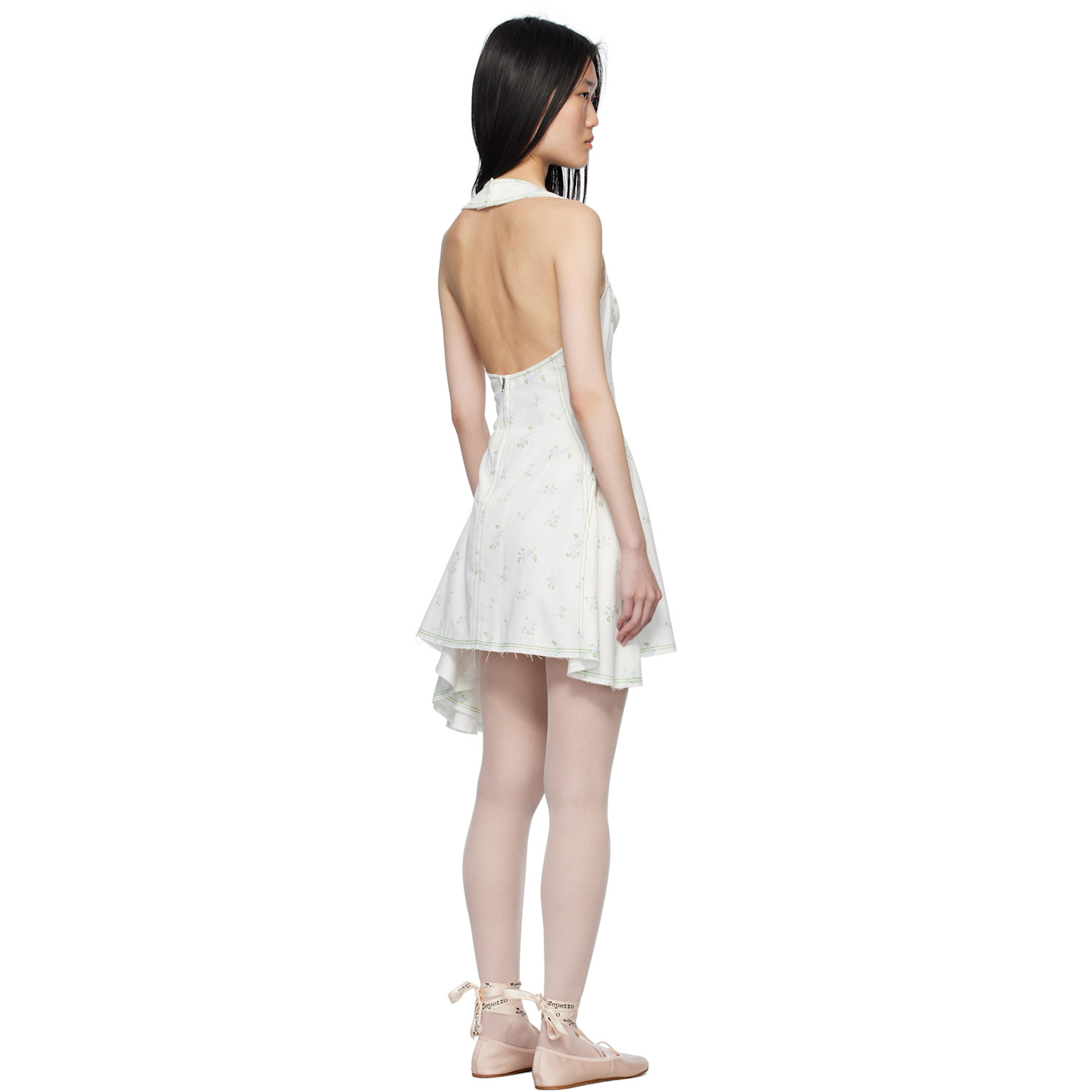  Yuhan Wang Ssense Exclusive White Floral Print Denim Minidress 