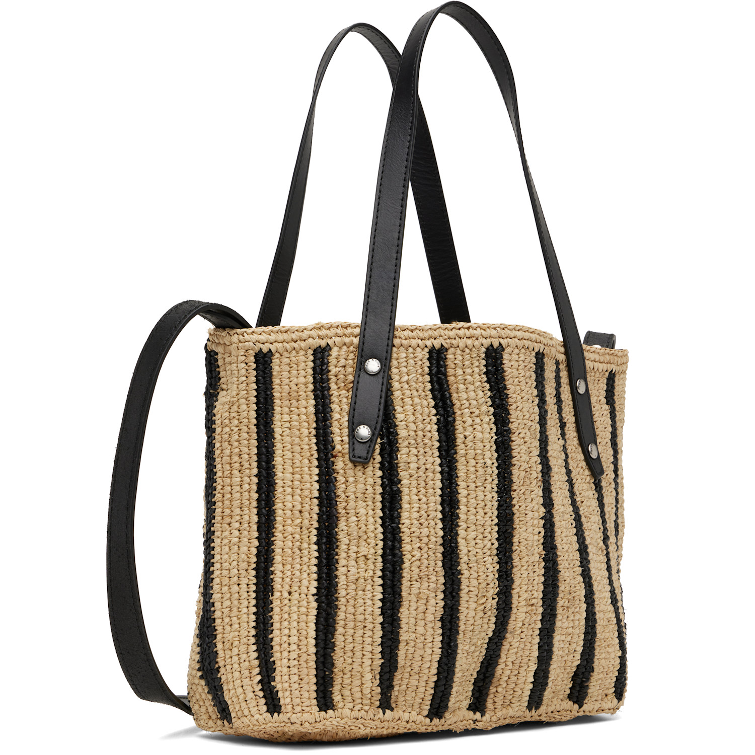  Rag & Bone Beige & Black Small Striped Straw Tote 