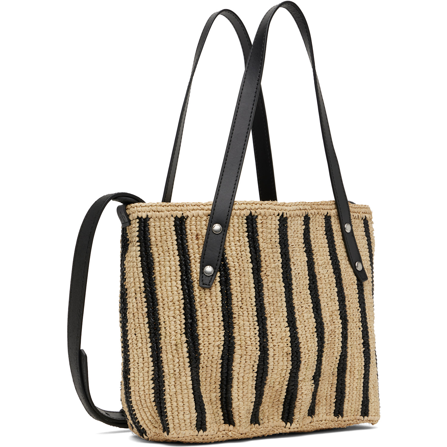 Rag & Bone Beige & Black Small Striped Straw Tote 