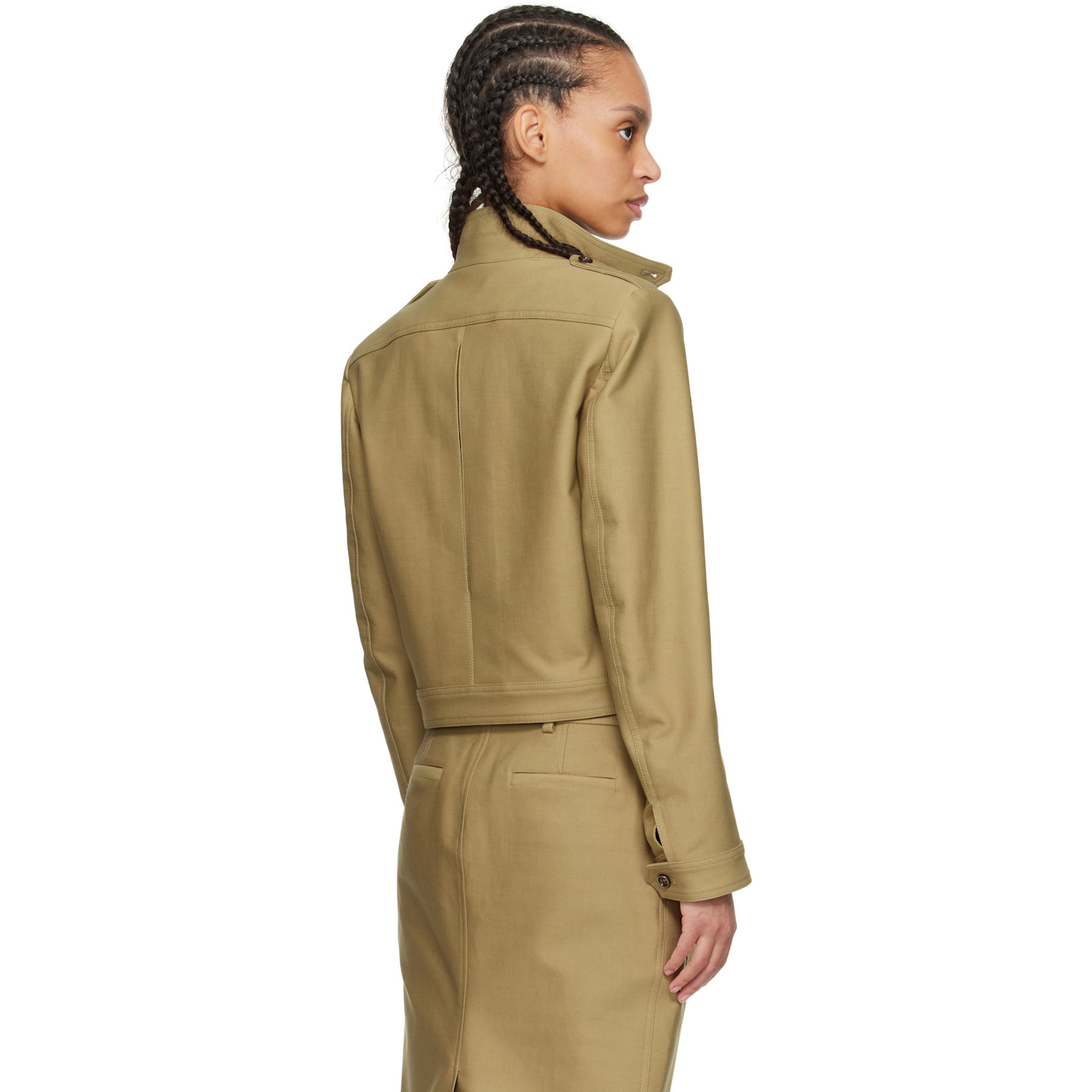  Tom Ford Khaki Stand Collar Cropped Safari Jacket 