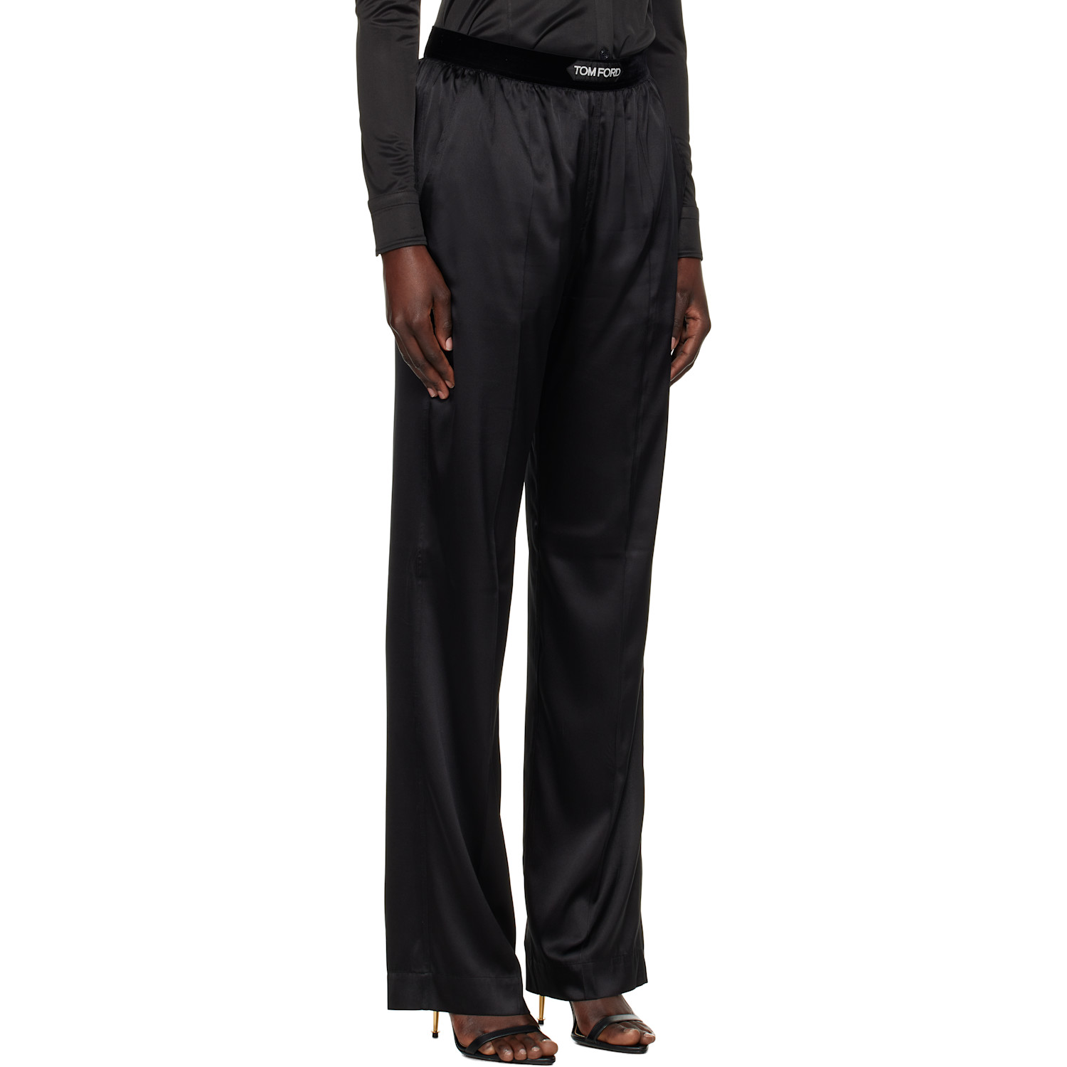  Tom Ford Black Stretch Silk Satin Lounge Pants 