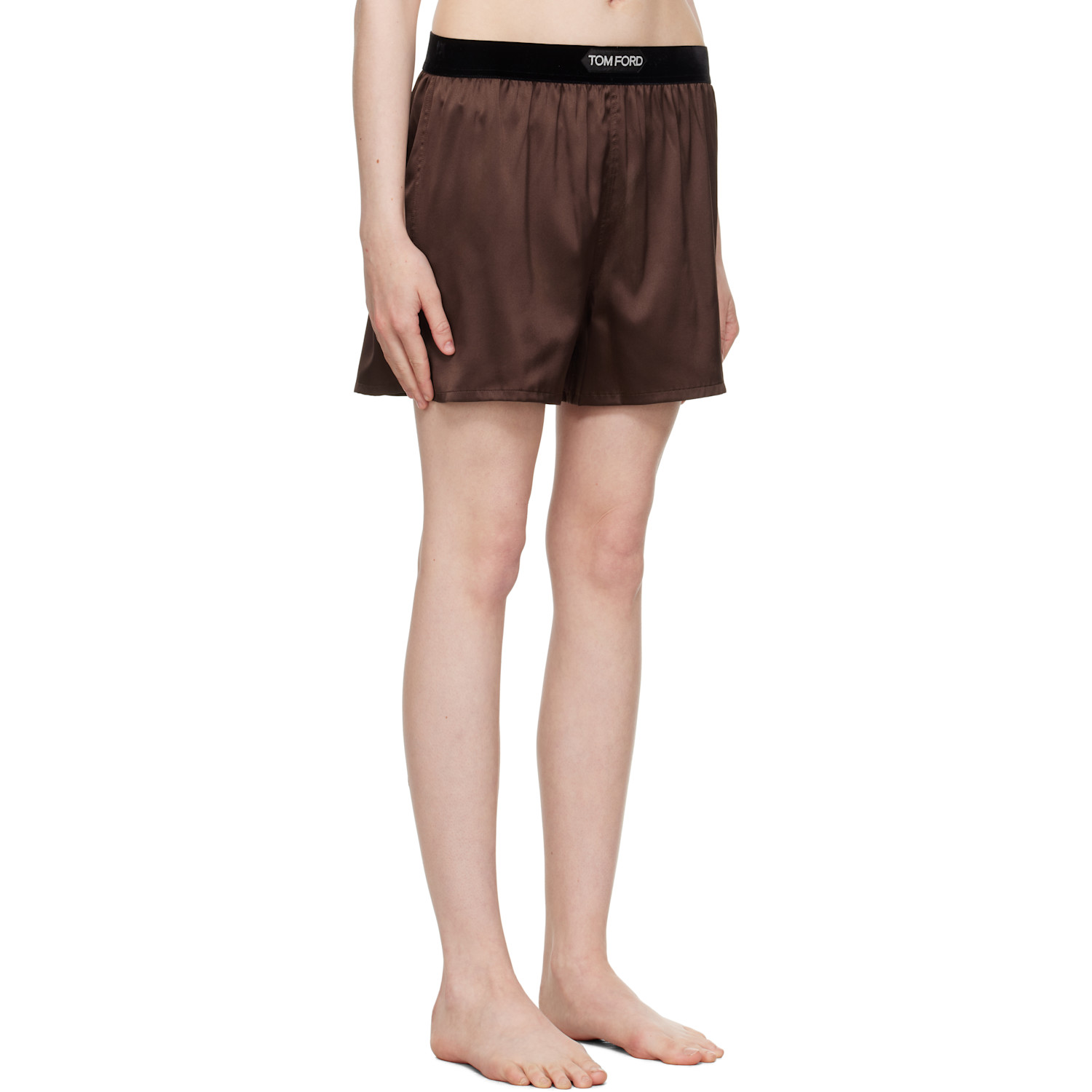  Tom Ford Brown Stretch Silk Satin Boxer Shorts 