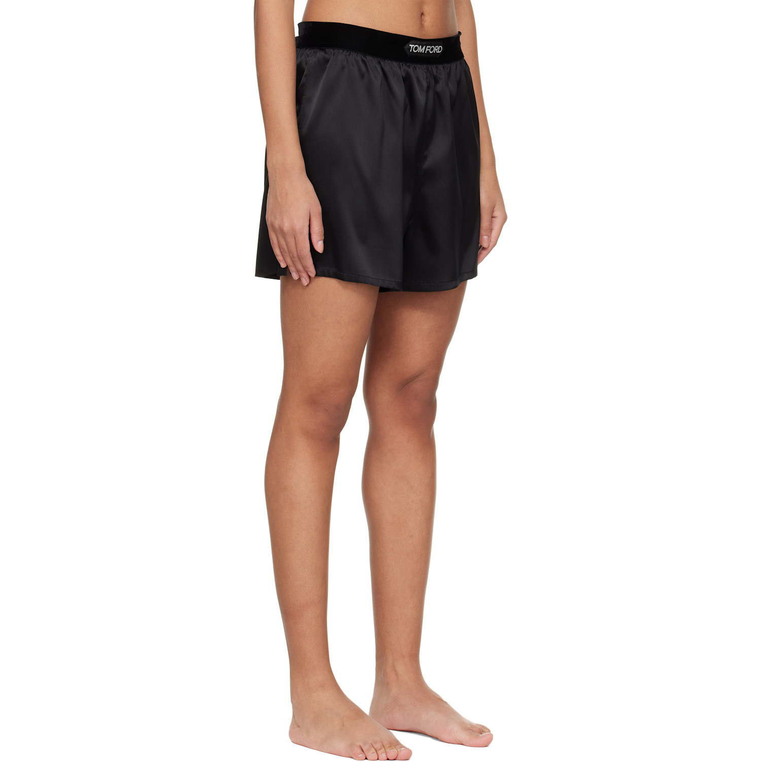  Tom Ford Black Stretch Silk Satin Boxer Shorts 