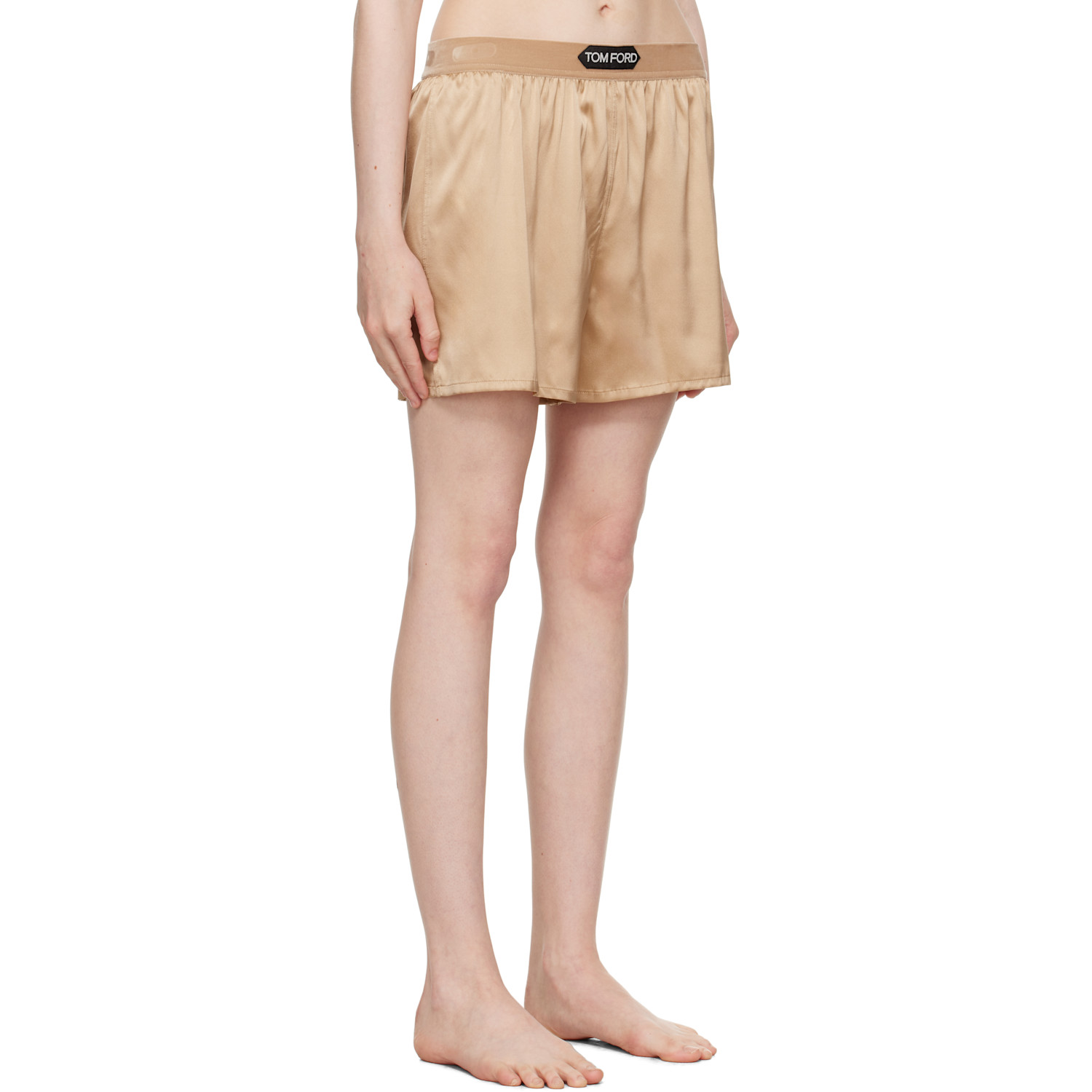  Tom Ford Beige Stretch Silk Satin Boxer Shorts 