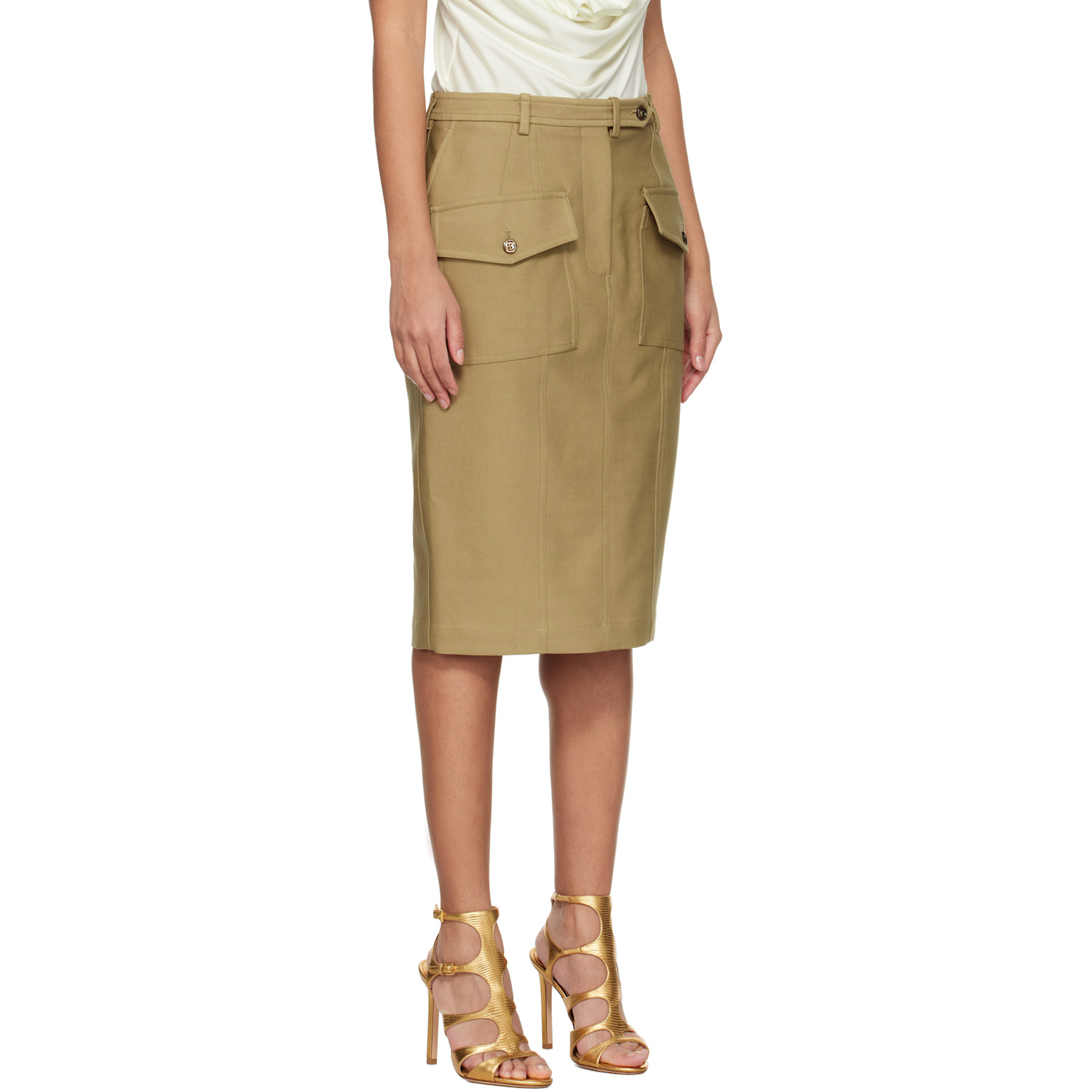  Tom Ford Khaki Patch Pocket Midi Skirt 
