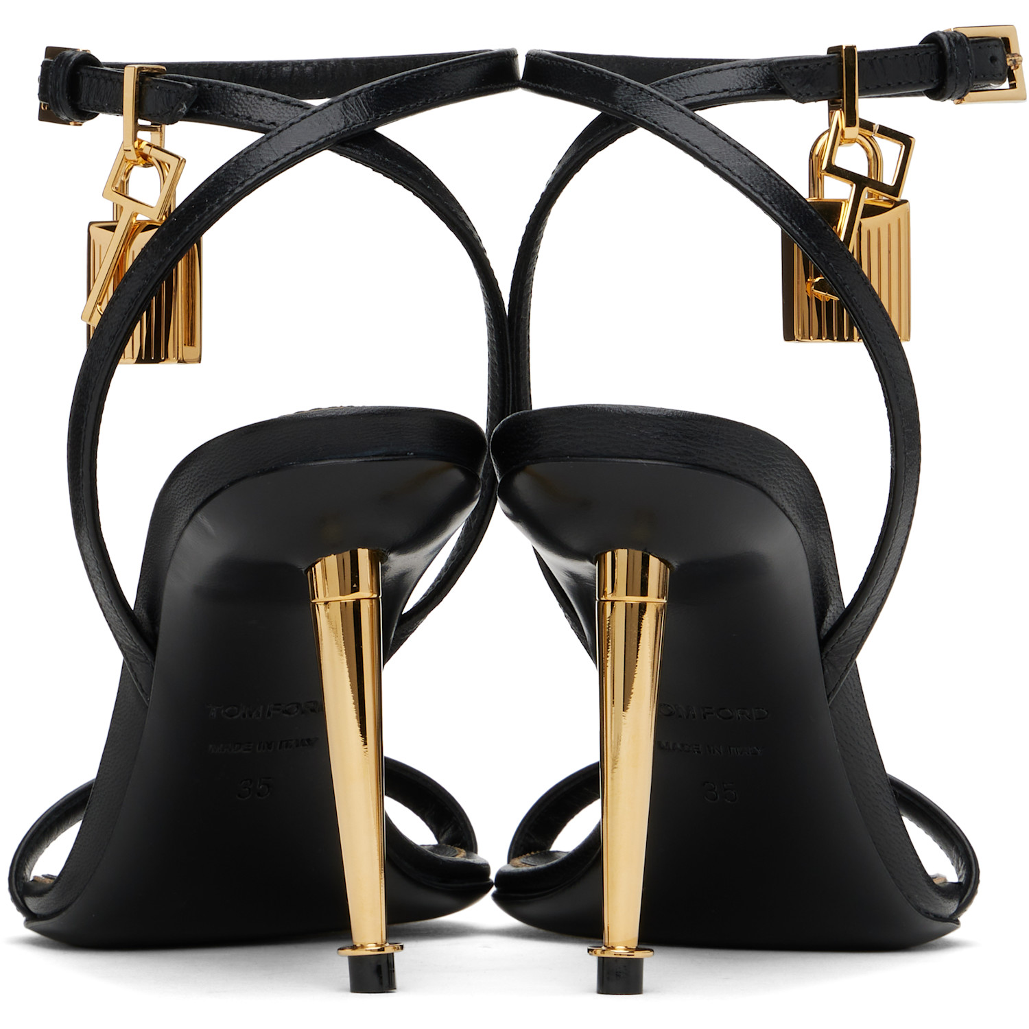  Tom Ford Black Padlock Pointy Naked Heeled Sandals 