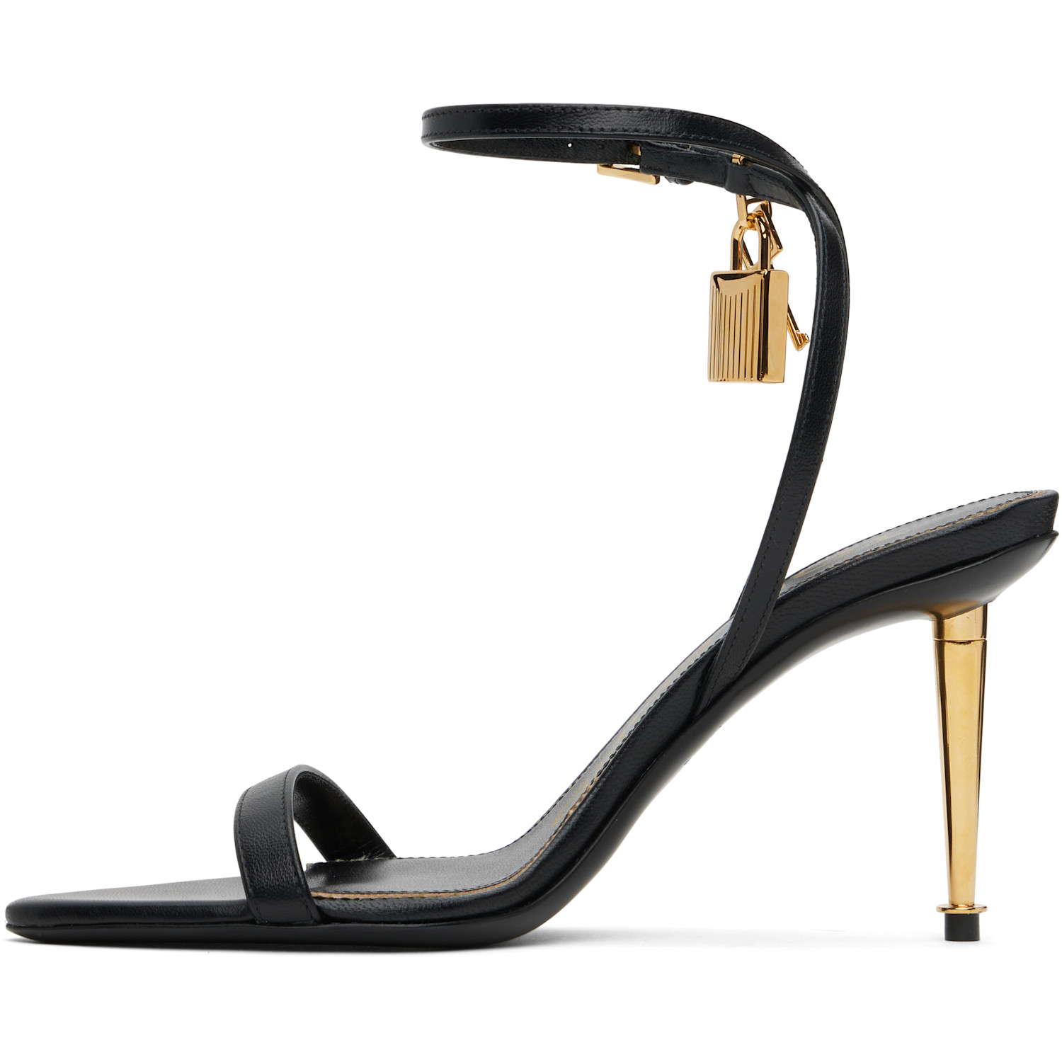  Tom Ford Black Padlock Pointy Naked Heeled Sandals 