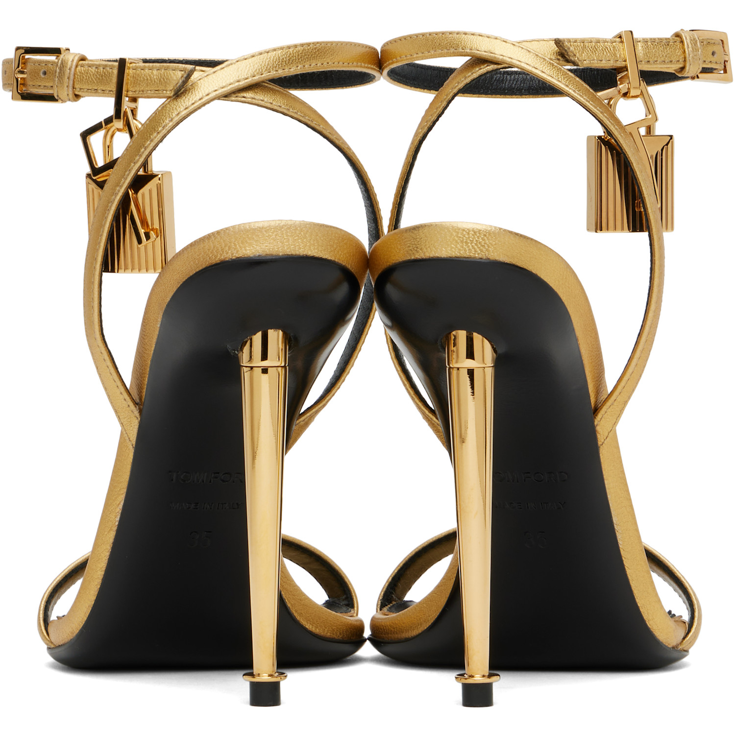  Tom Ford Gold Padlock Pointy Naked Heeled Sandals 
