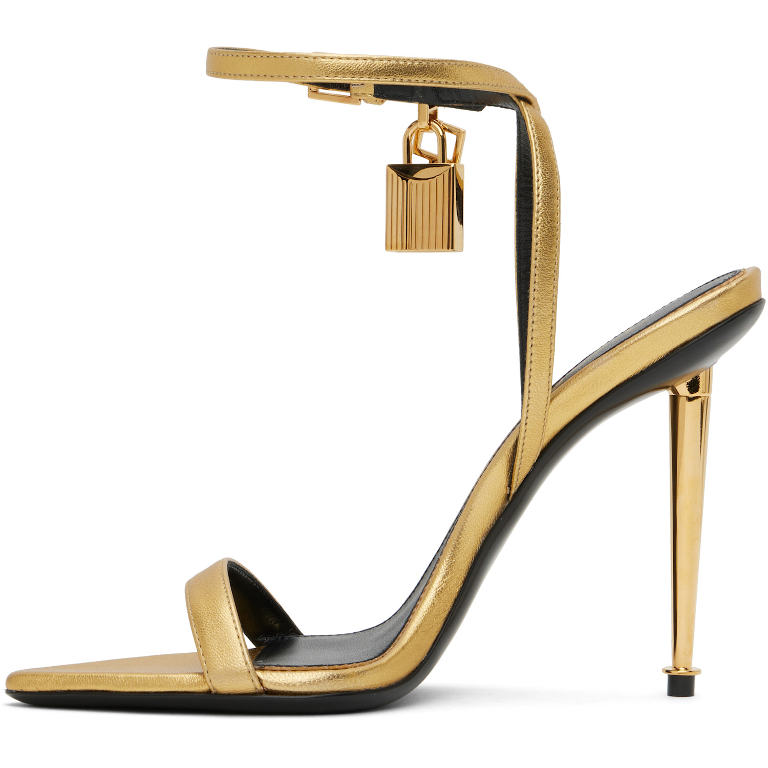  Tom Ford Gold Padlock Pointy Naked Heeled Sandals 