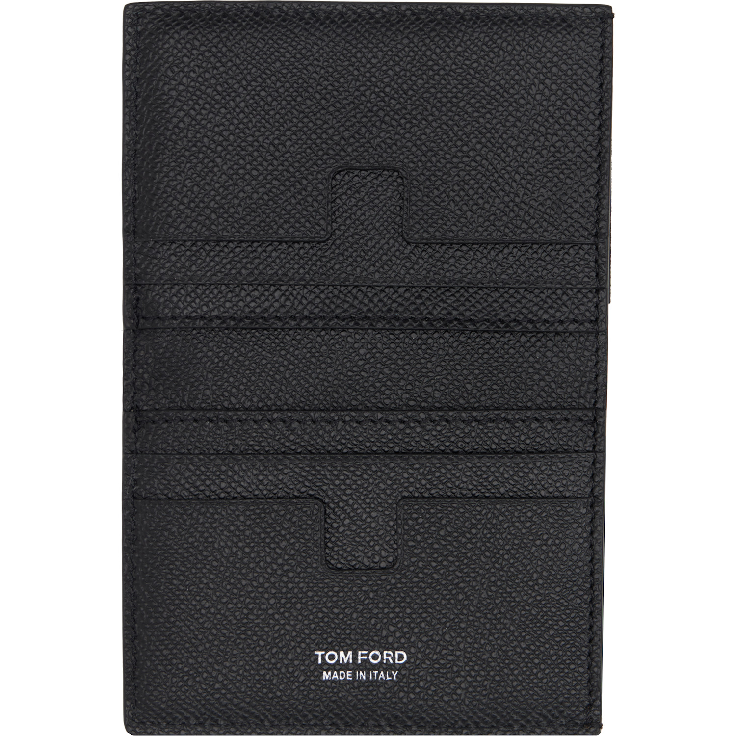  Tom Ford Black Small Grain Leather Folding Card Holder 