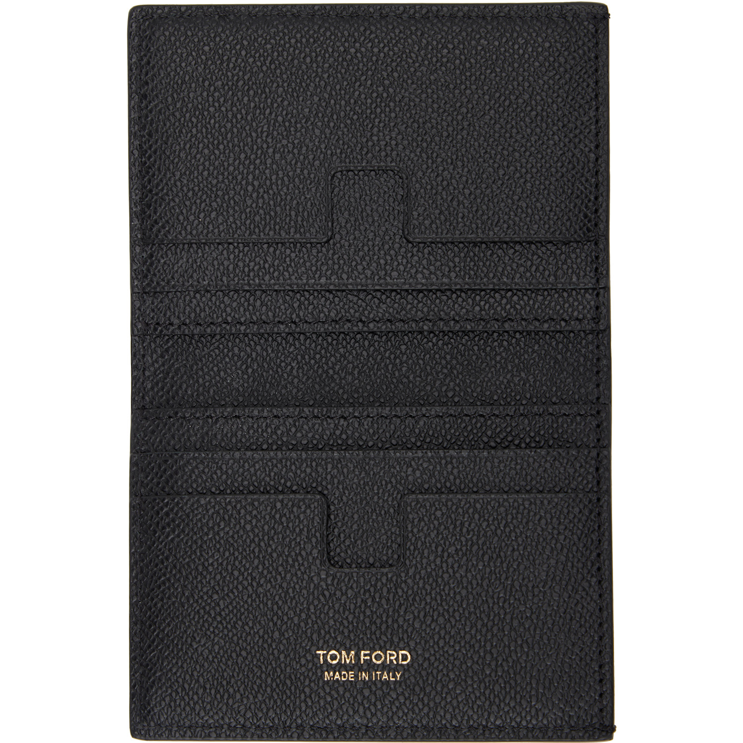  Tom Ford Black Small Grain Leather Folding Card Holder 