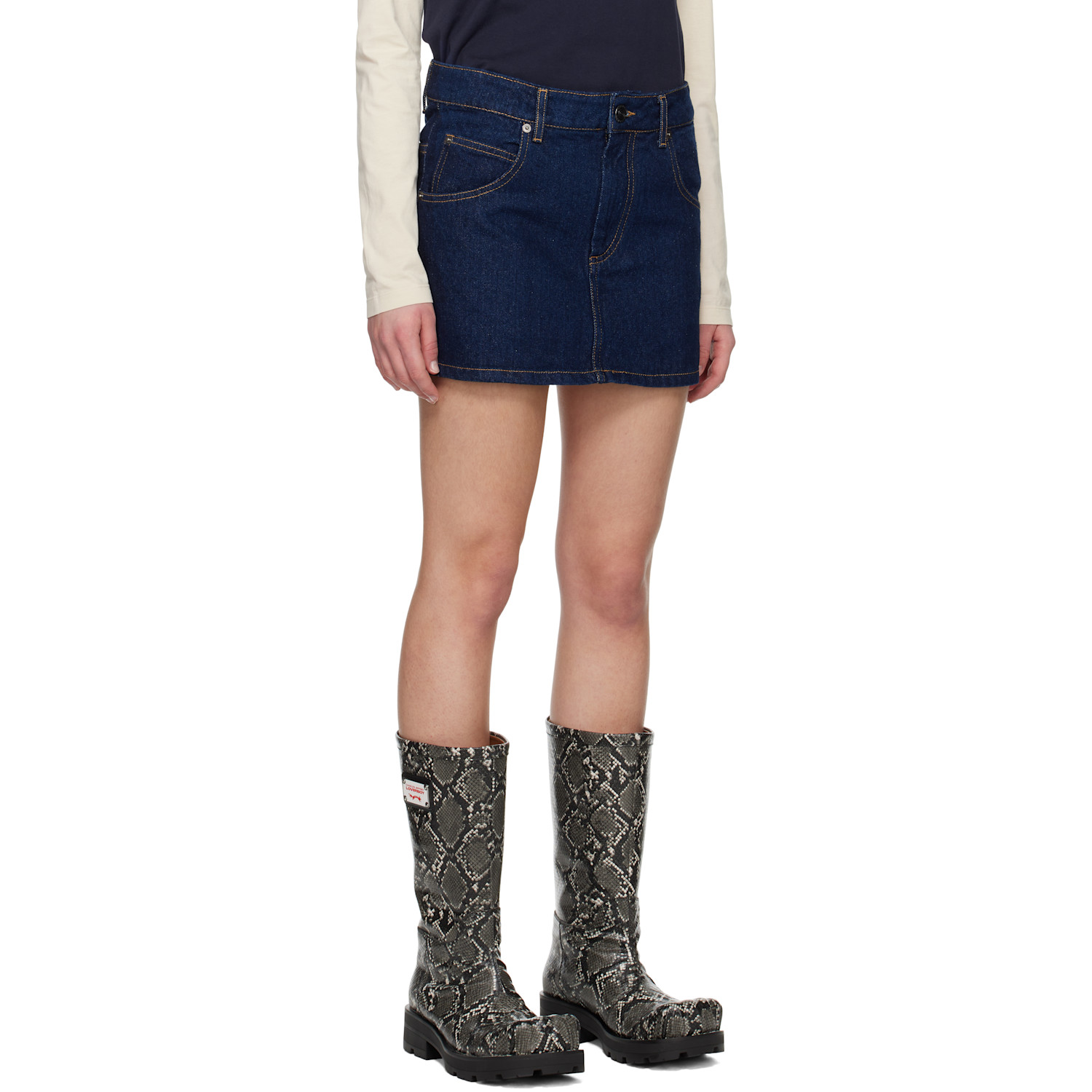  Charles Jeffrey Loverboy Navy Knit Patch Denim Miniskirt 