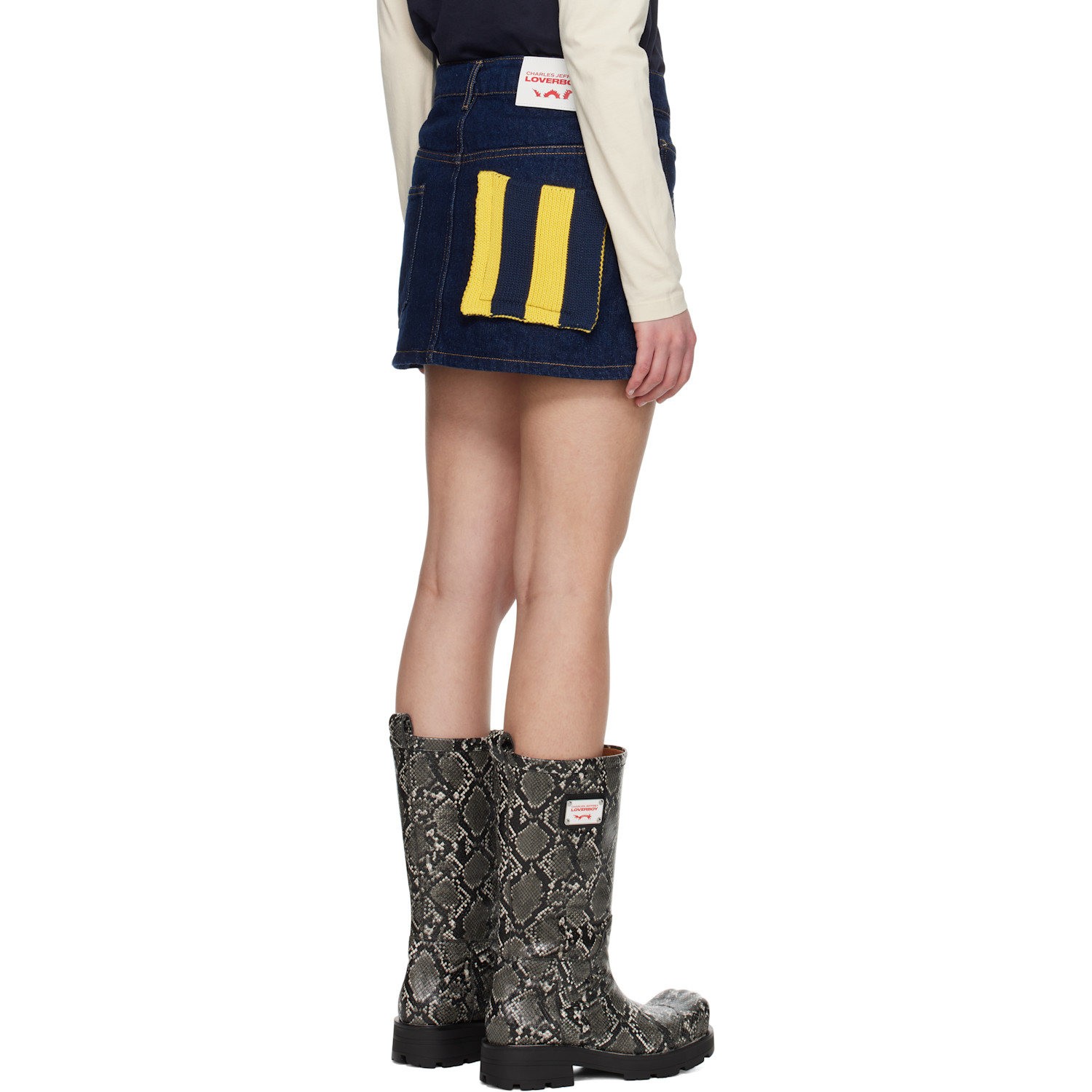  Charles Jeffrey Loverboy Navy Knit Patch Denim Miniskirt 