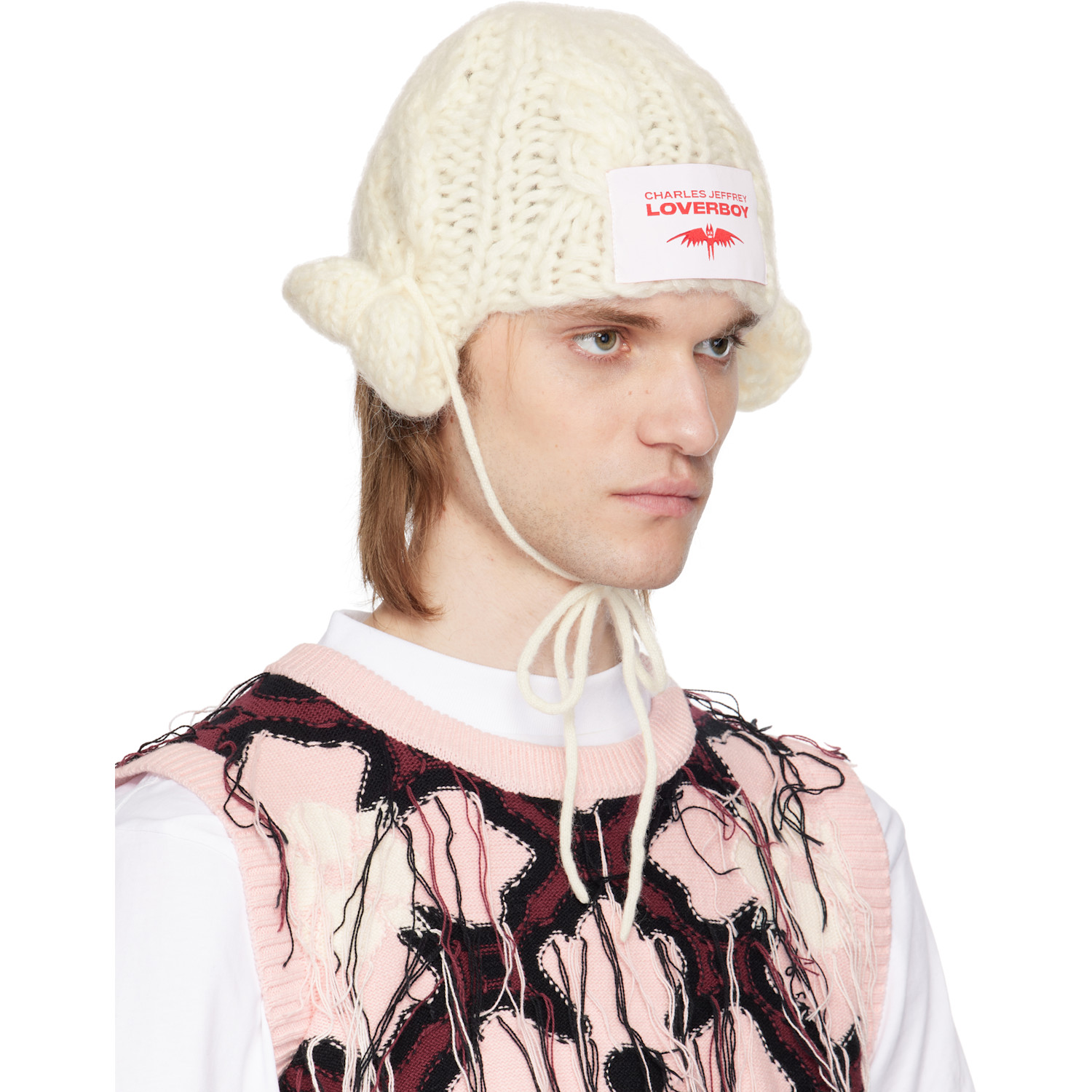  Charles Jeffrey Loverboy White Chunky Aviator Beanie 