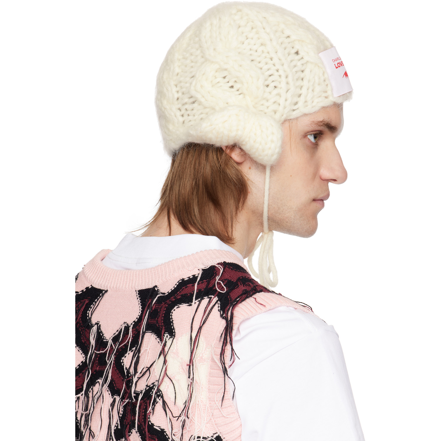  Charles Jeffrey Loverboy White Chunky Aviator Beanie 