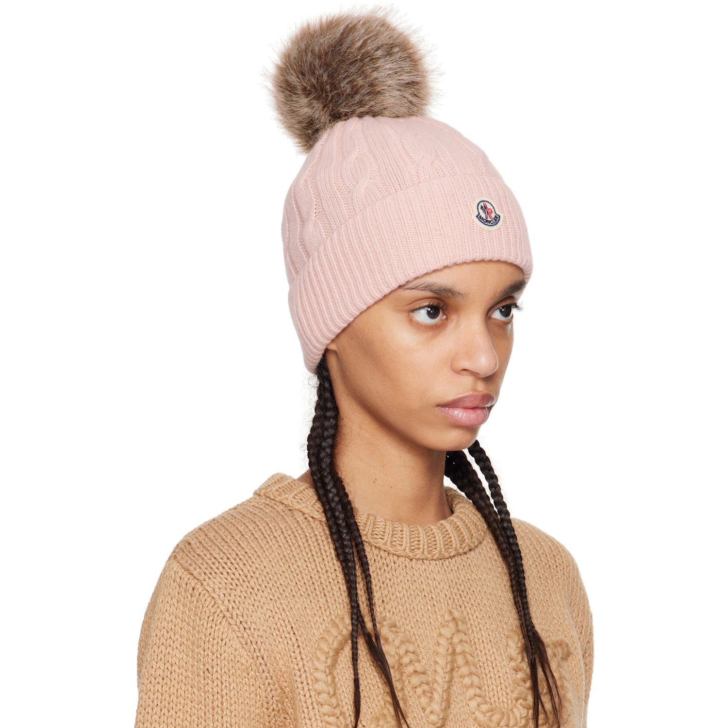  Moncler Pink Wool & Cashmere Pom Pom Beanie 