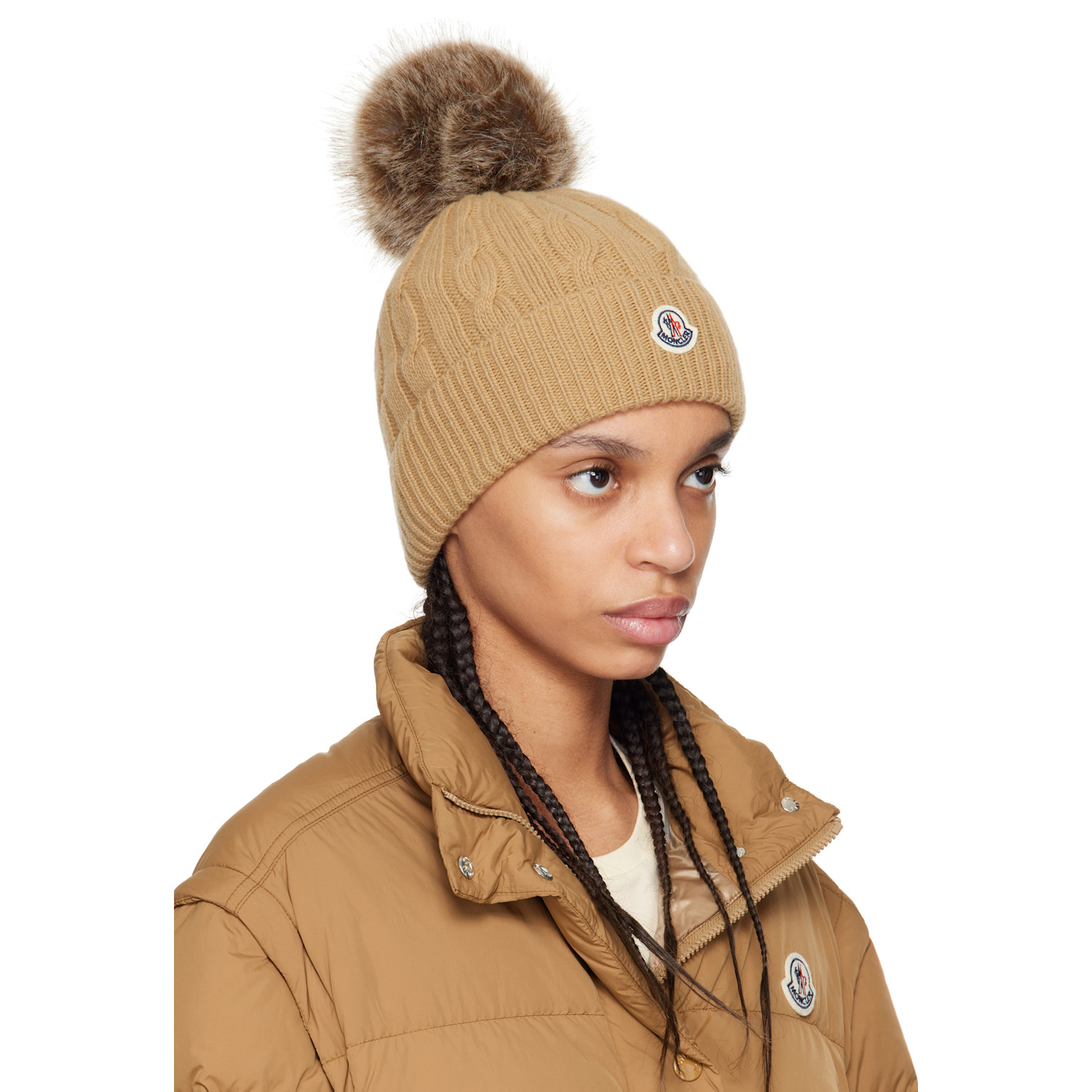  Moncler Beige Wool & Cashmere Pom Pom Beanie 