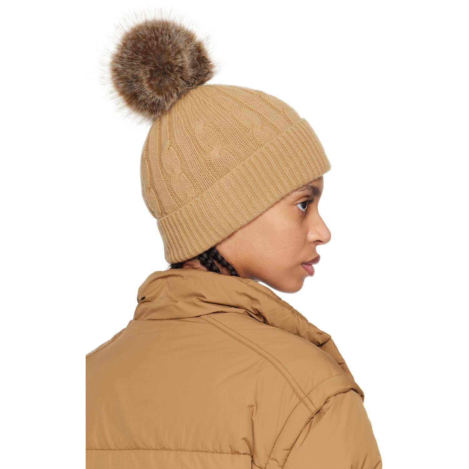  Moncler Beige Wool & Cashmere Pom Pom Beanie 