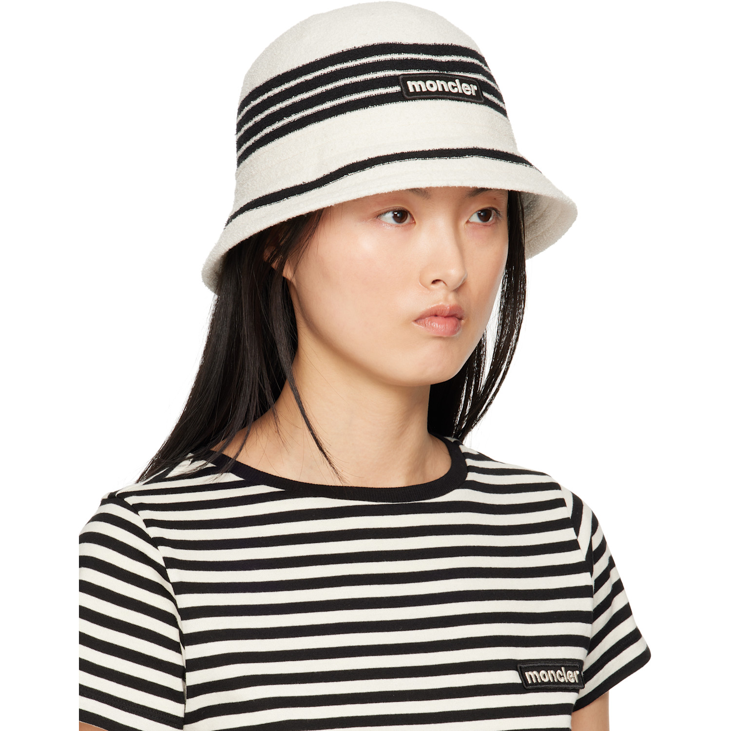  Moncler Off-white & Black Striped Bucket Hat 