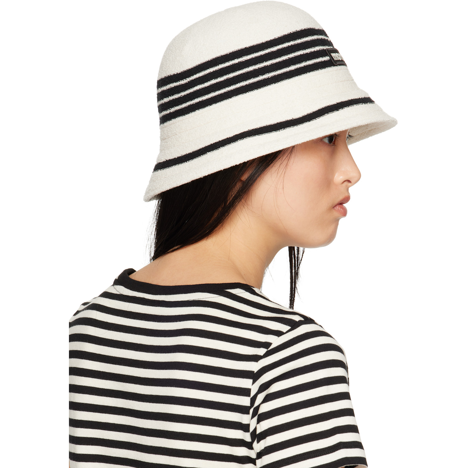  Moncler Off-white & Black Striped Bucket Hat 