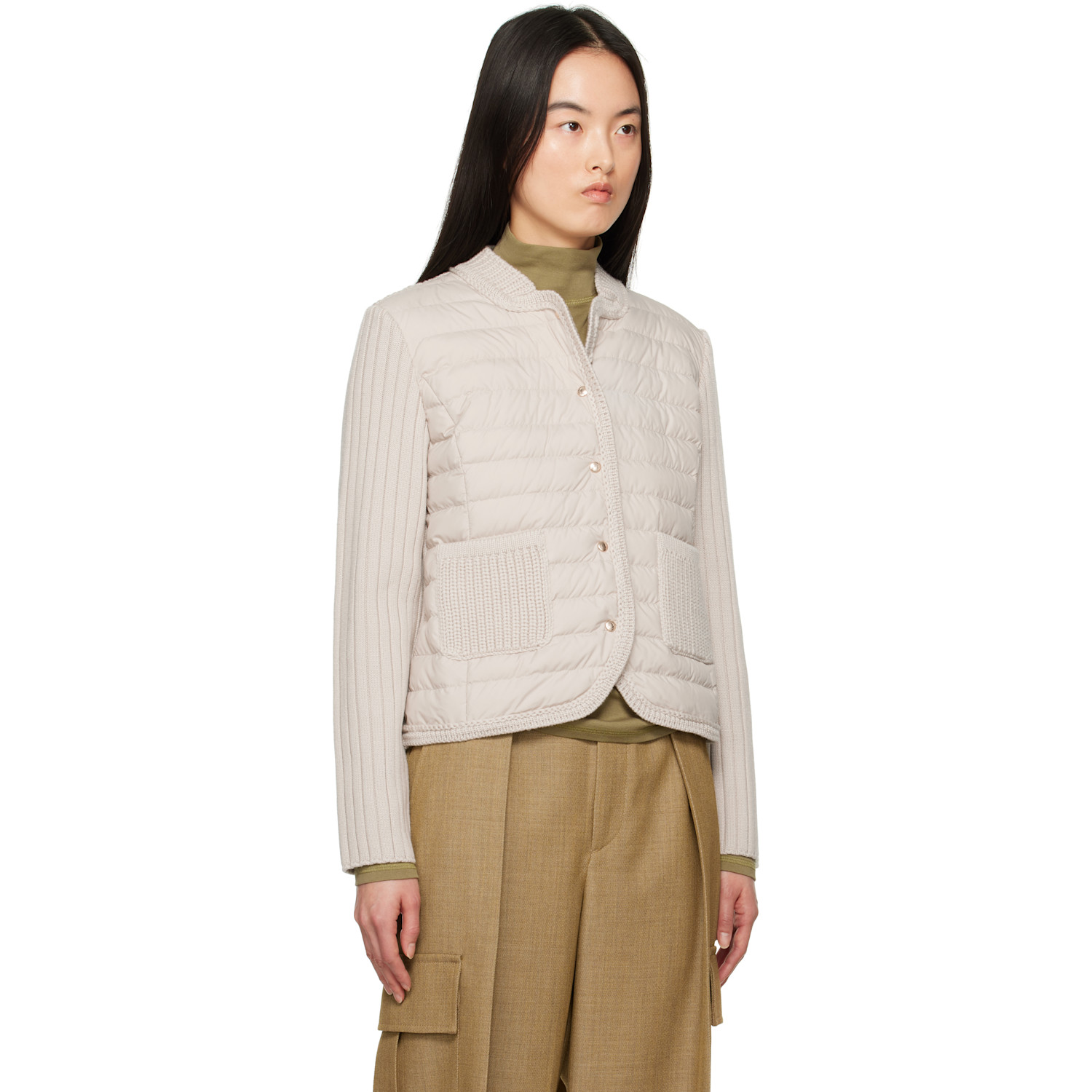  Moncler Beige Padded Wool Down Cardigan 