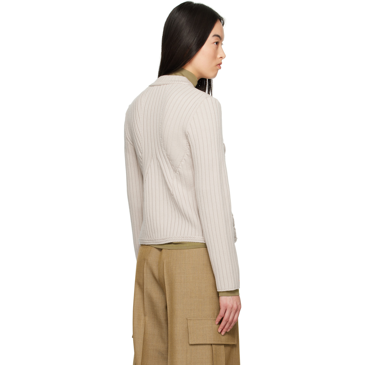  Moncler Beige Padded Wool Down Cardigan 