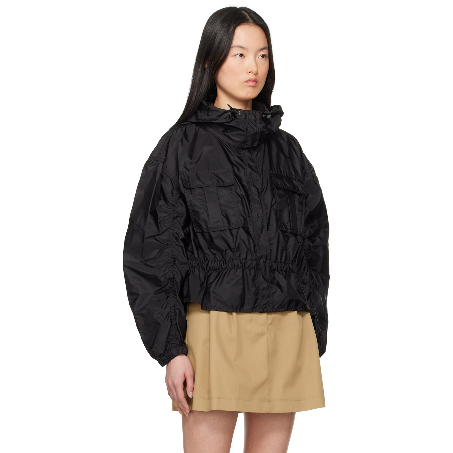 Moncler Black Curton Hooded Peplum Jacket 