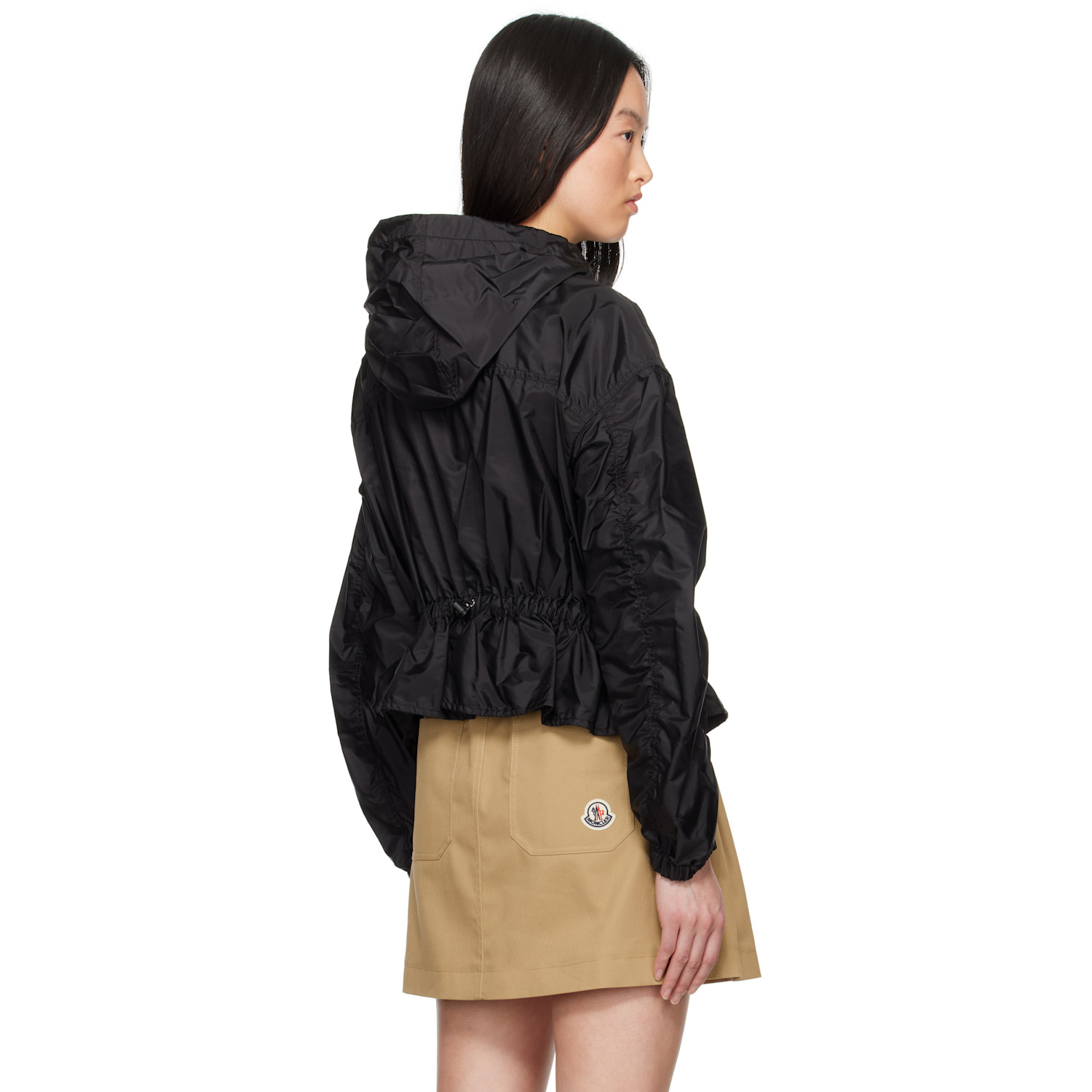  Moncler Black Curton Hooded Peplum Jacket 